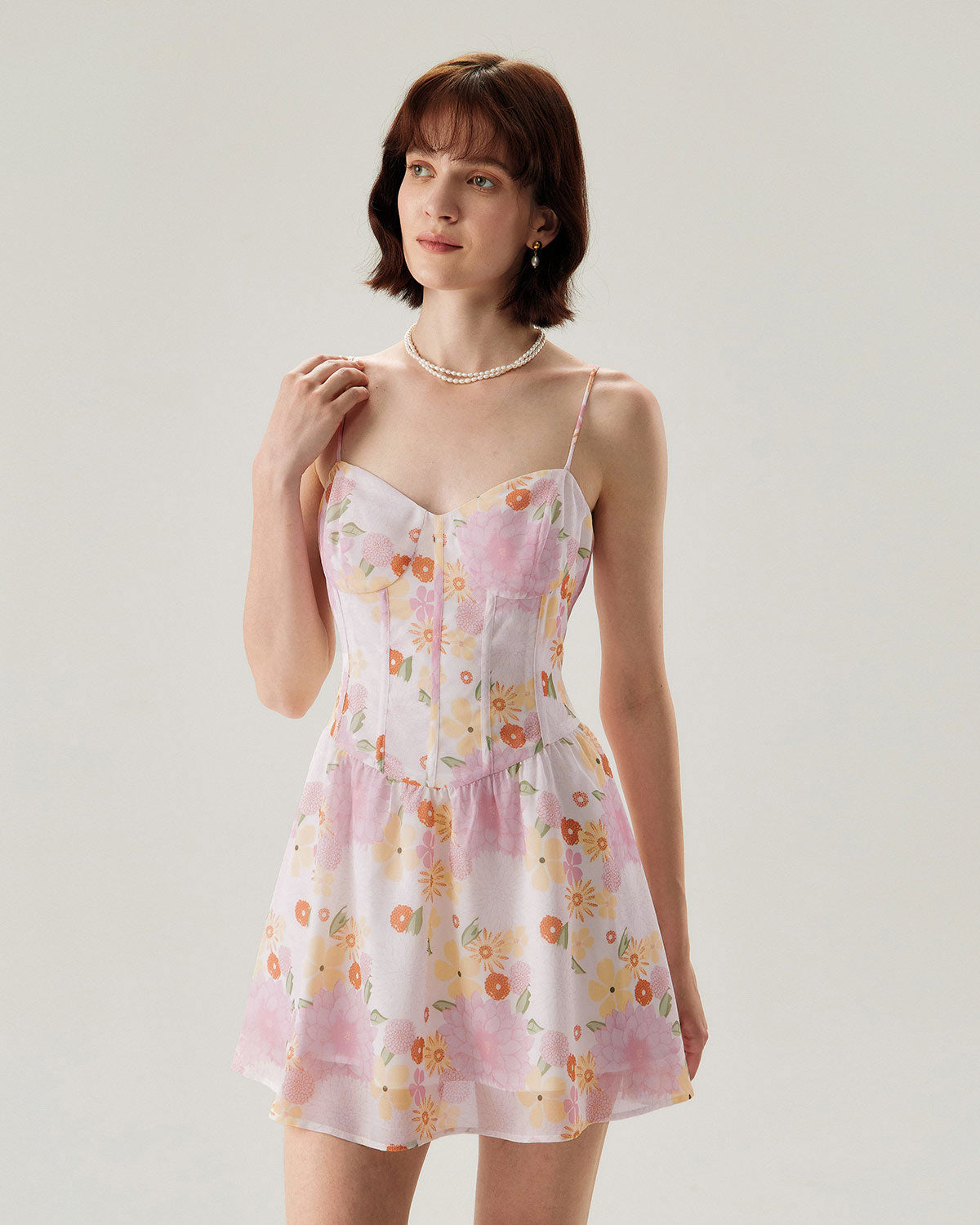 Belltoile™ Pembe Çiçekli Straplez Mini Elbise