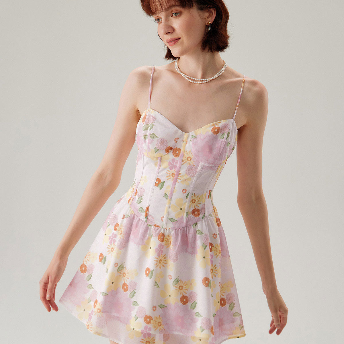 Belltoile™ Pembe Çiçekli Straplez Mini Elbise