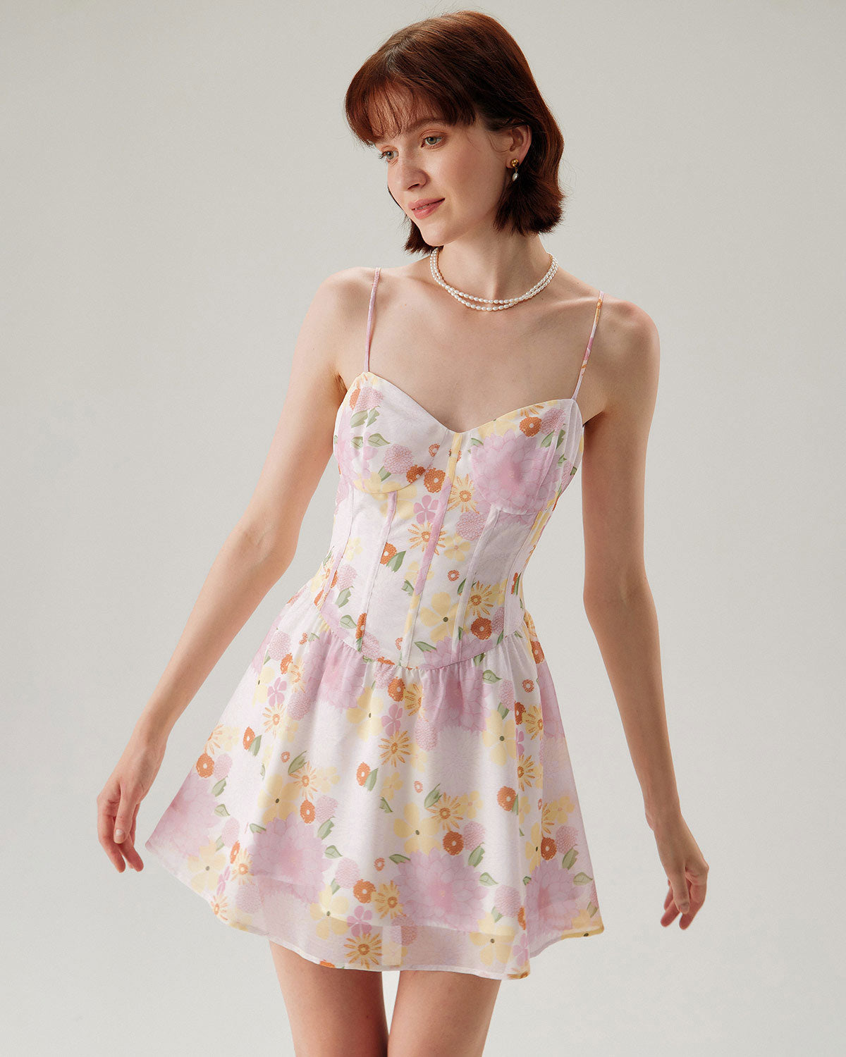 Belltoile™ Pembe Çiçekli Straplez Mini Elbise