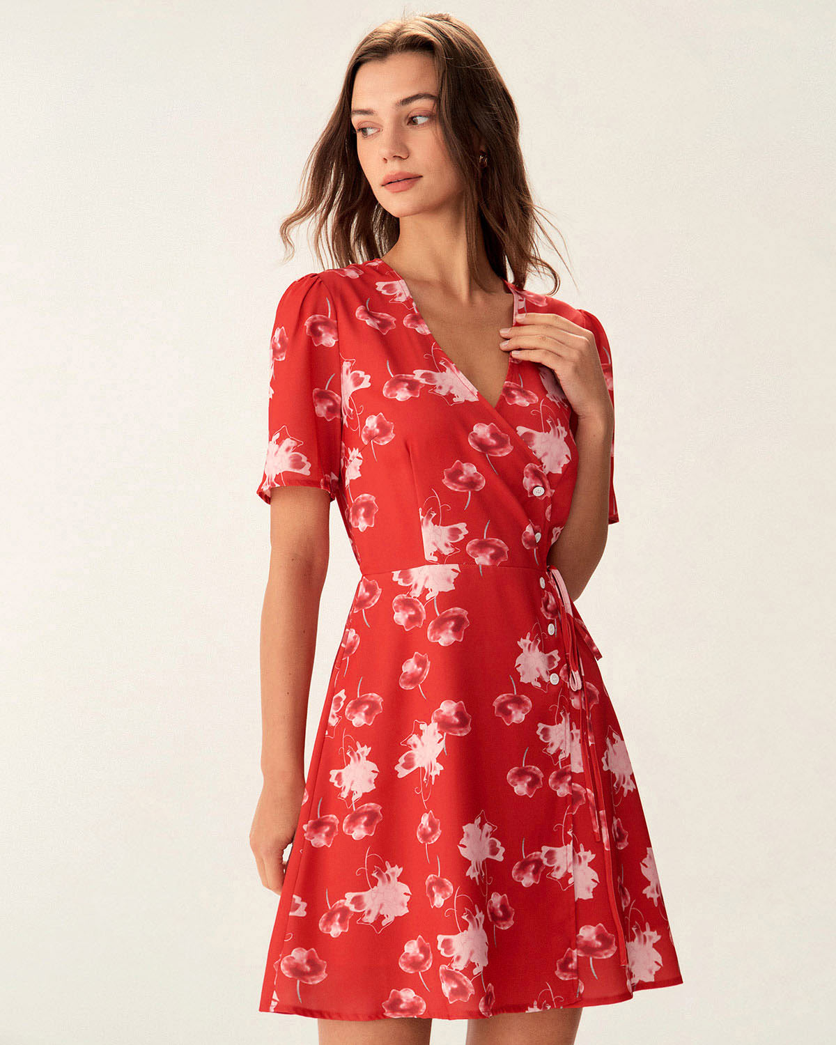 Belltoile™ Kırmızı Çiçekli A Kesim Mini Elbise