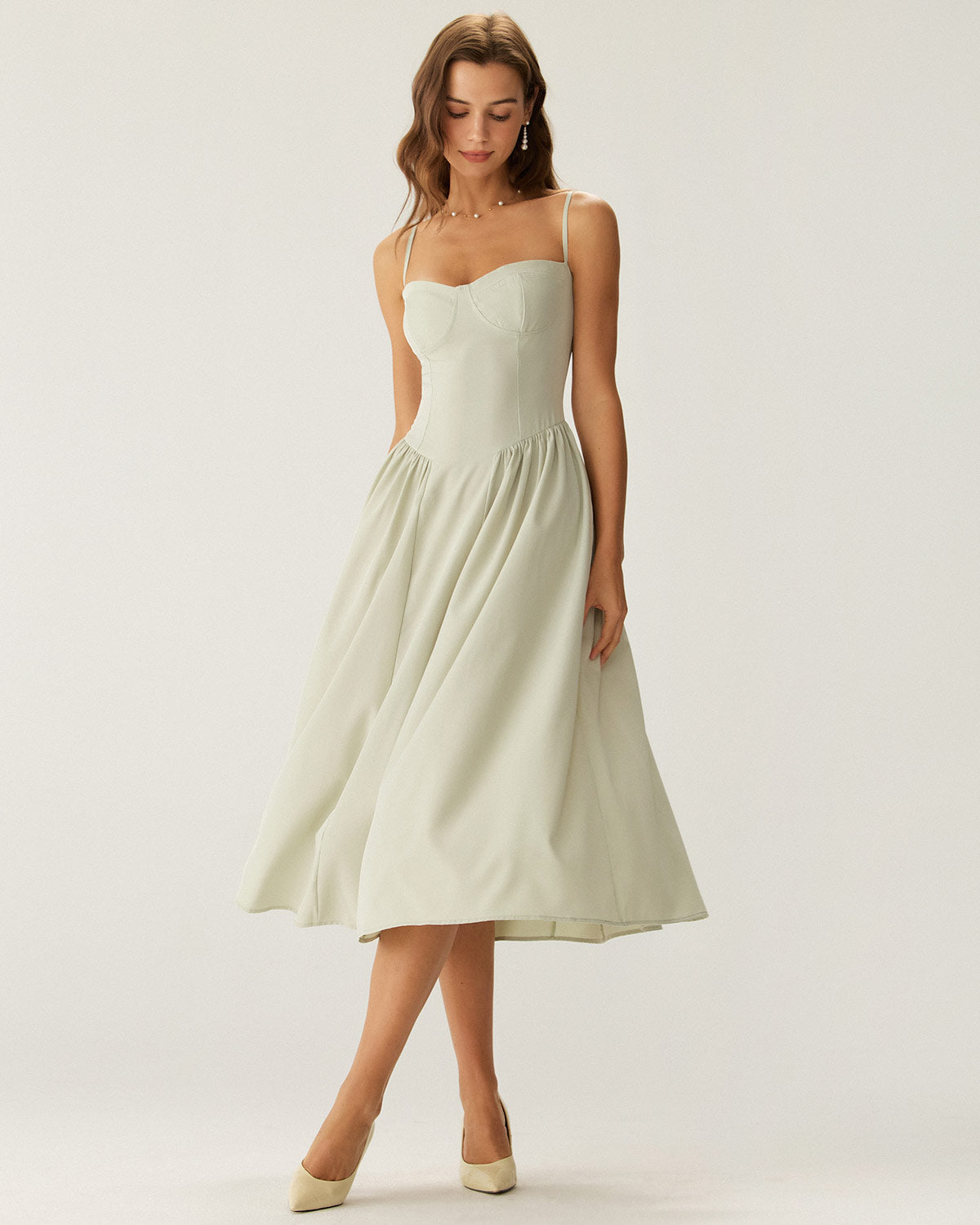 Belltoile Yeşil Kare Yaka Cepli Slip Midi Elbise