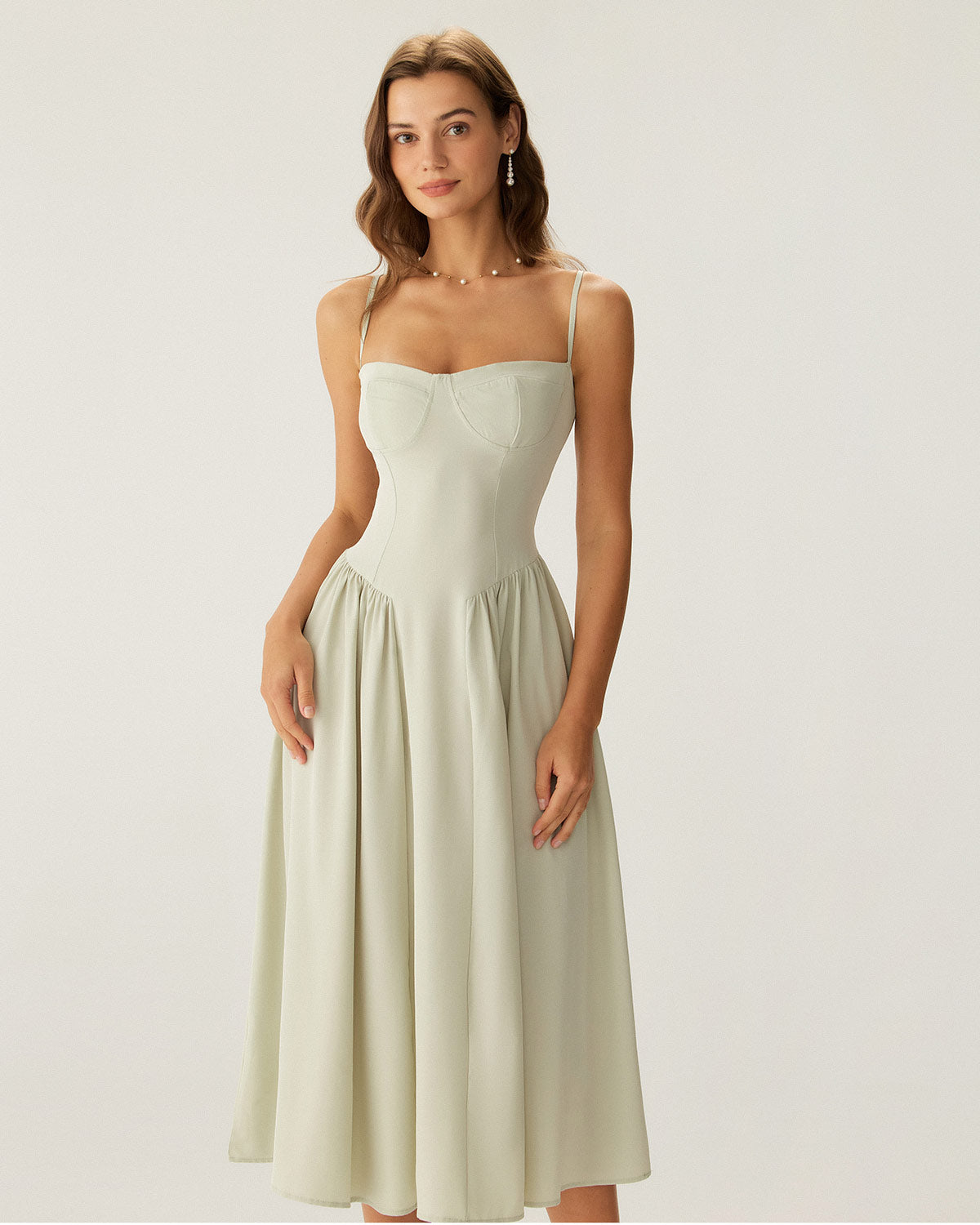 Belltoile Yeşil Kare Yaka Cepli Slip Midi Elbise