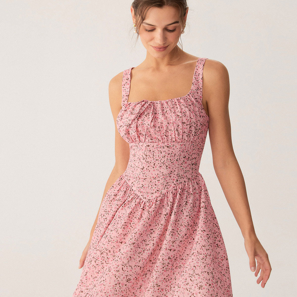 Belltoile™ Pembe Çiçekli Dantelli Korse Slip Mini Elbise