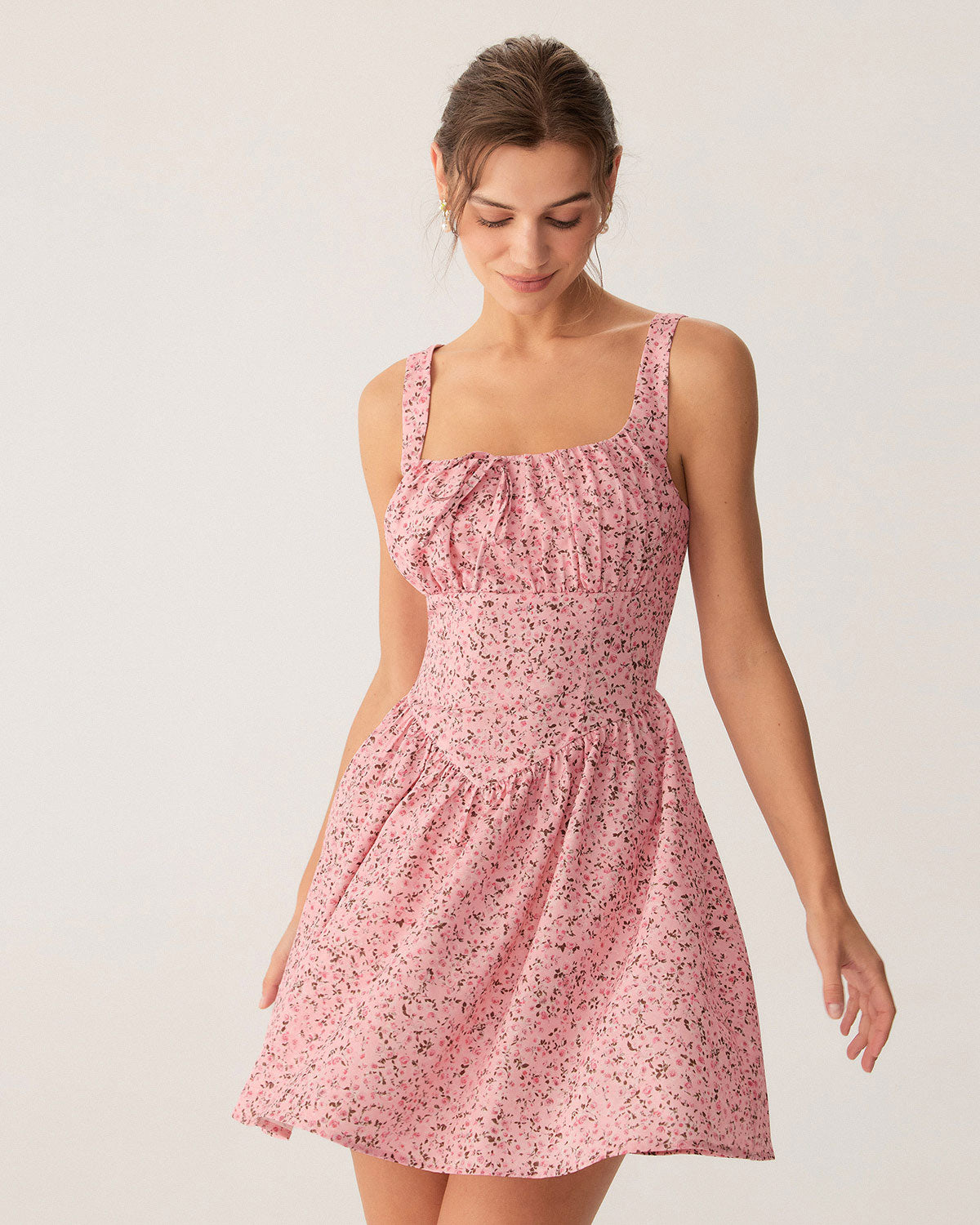 Belltoile™ Pembe Çiçekli Dantelli Korse Slip Mini Elbise