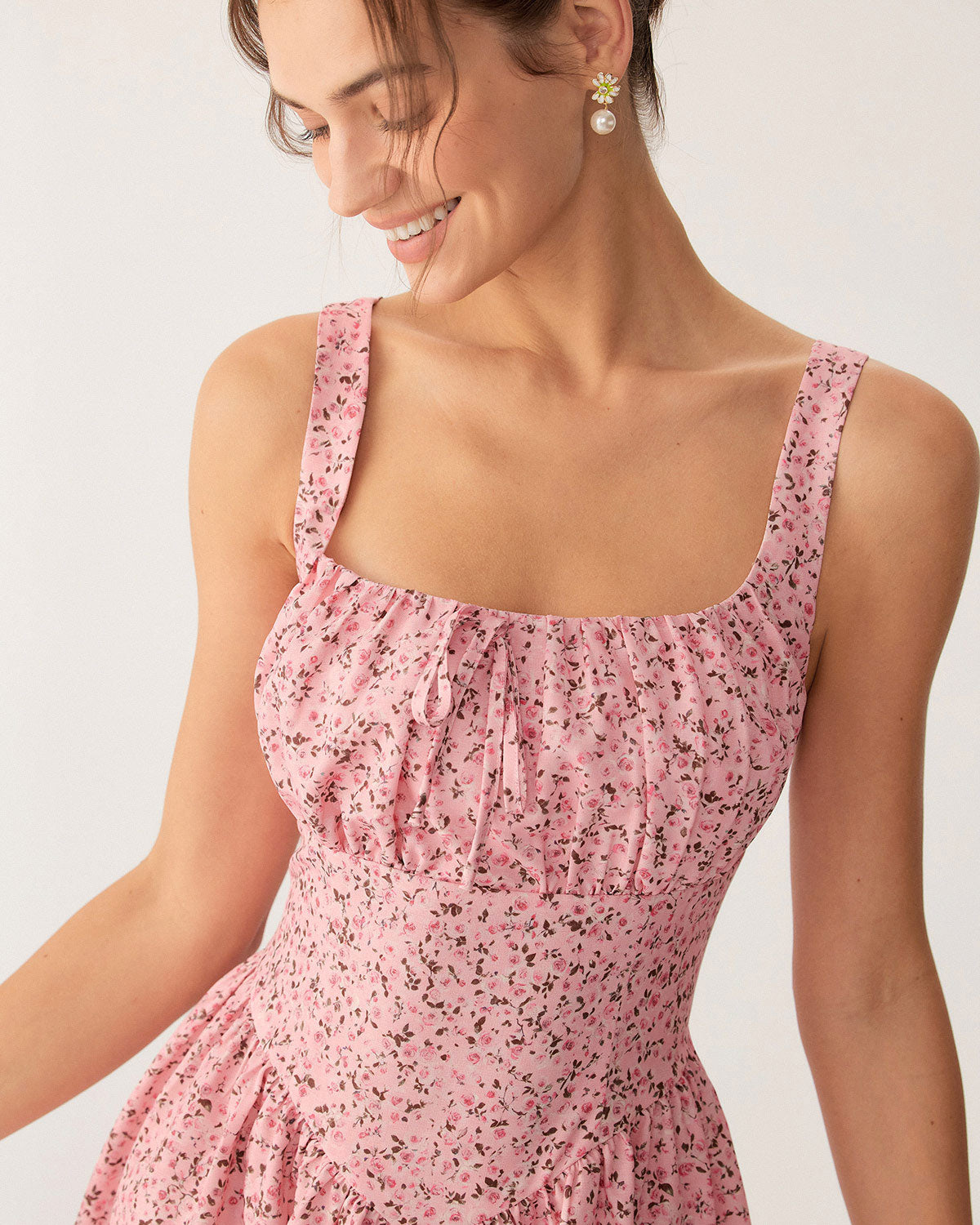 Belltoile™ Pembe Çiçekli Dantelli Korse Slip Mini Elbise