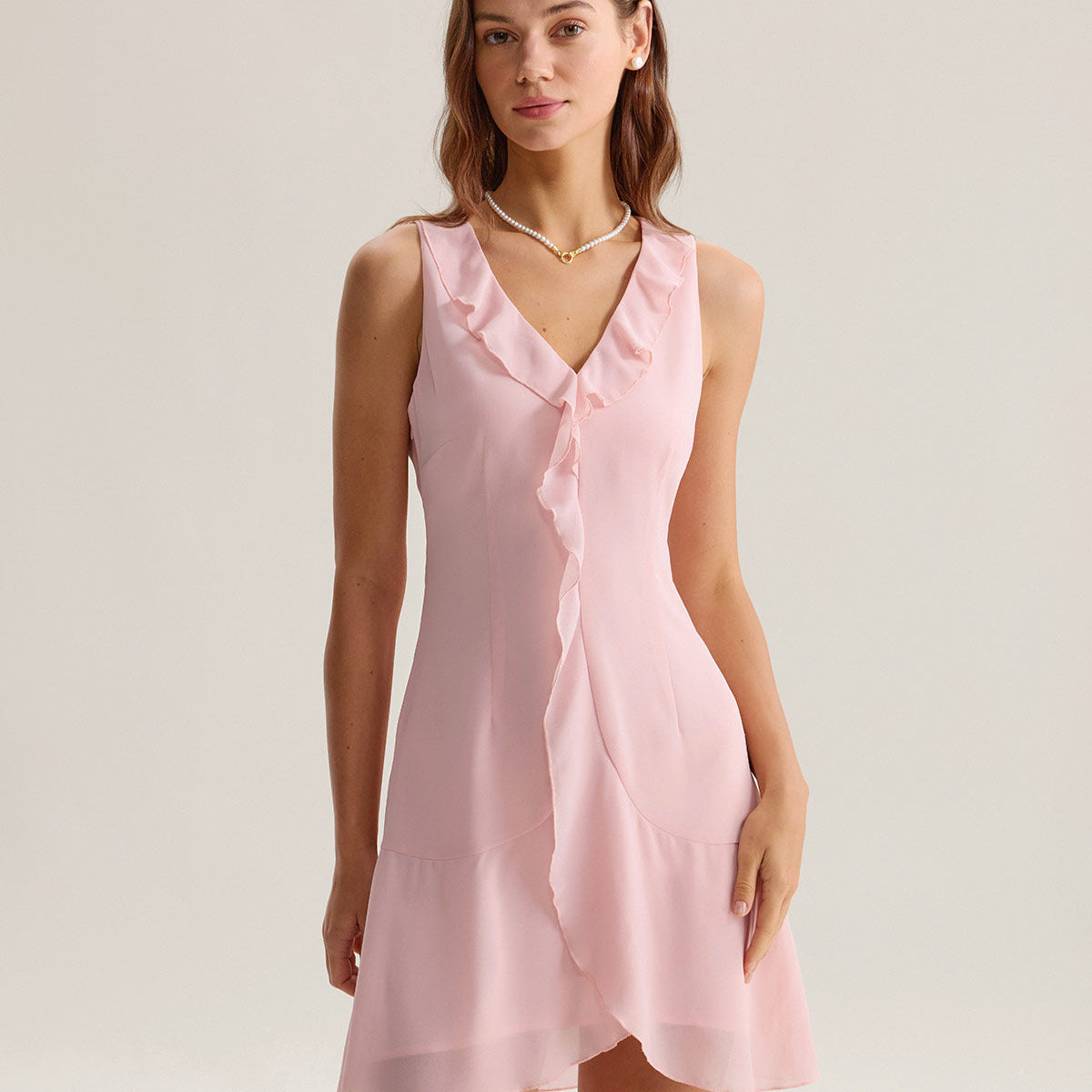Belltoile Pembe Fırfırlı Kolsuz Mini Elbise