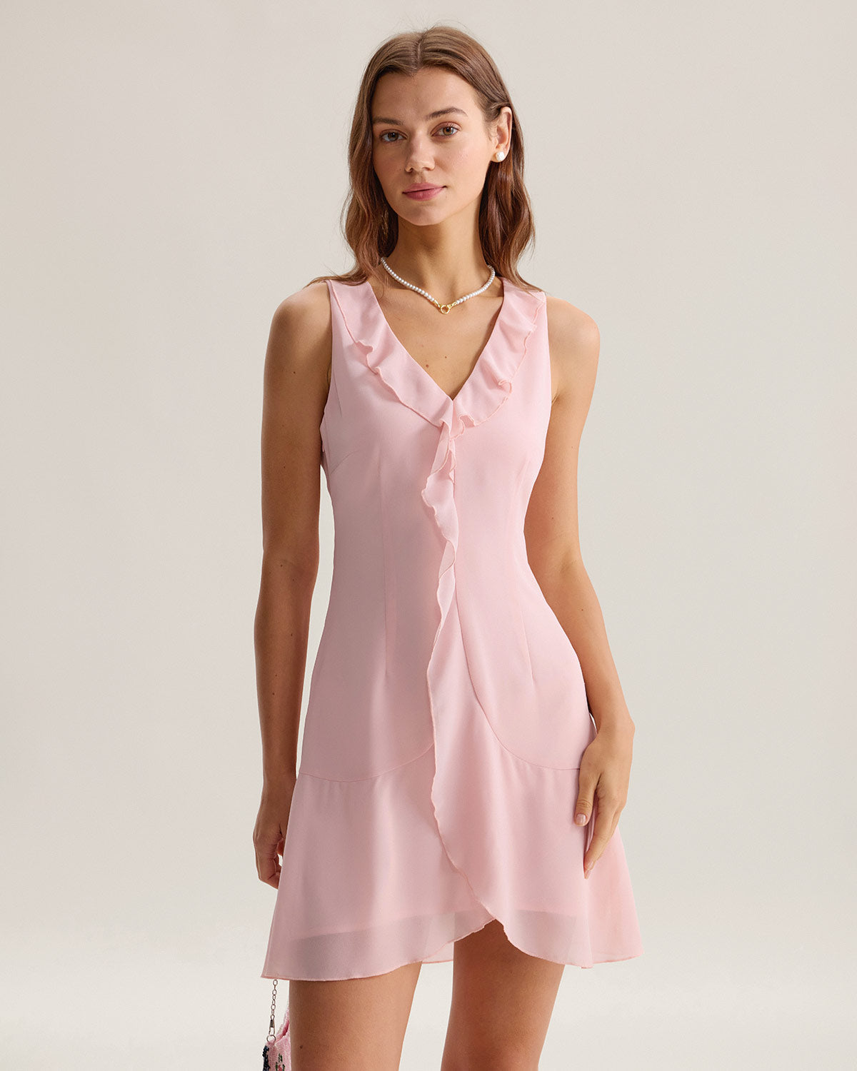 Belltoile Pembe Fırfırlı Kolsuz Mini Elbise