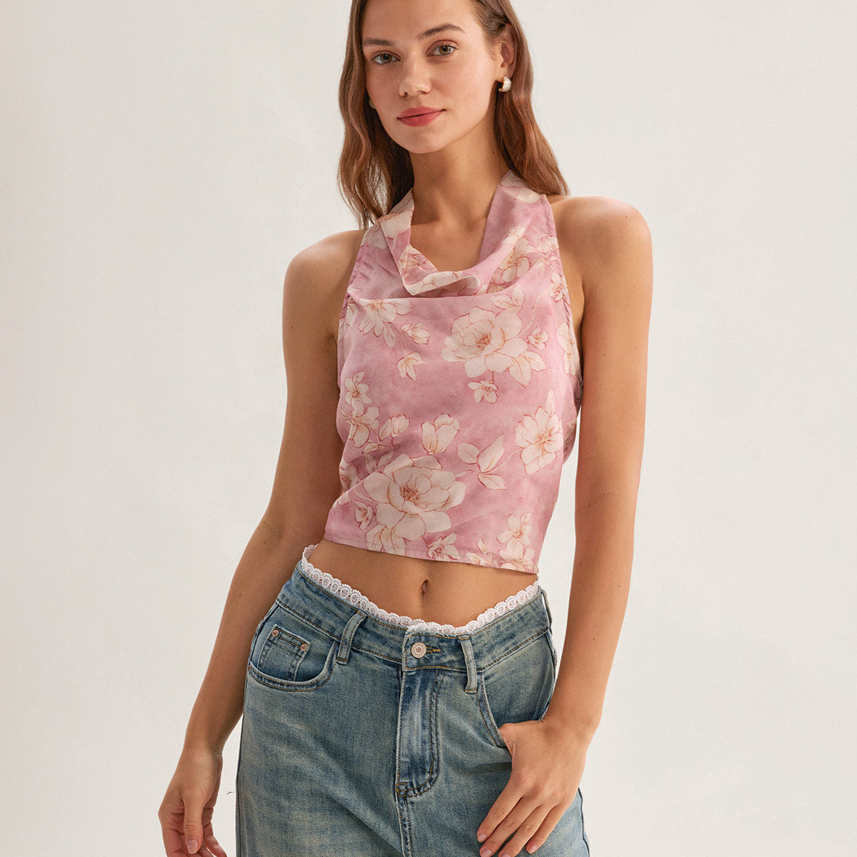 Belltoile™ Pembe Çiçekli Kısa Bluz