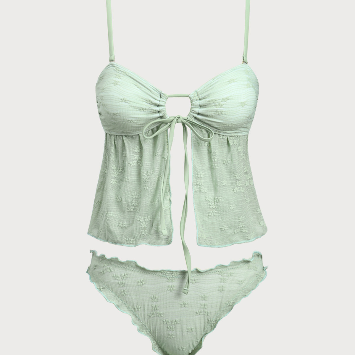 Belltoile™ Yeşil Örme Kesikli Önden Bağlamalı Tankini Mayo