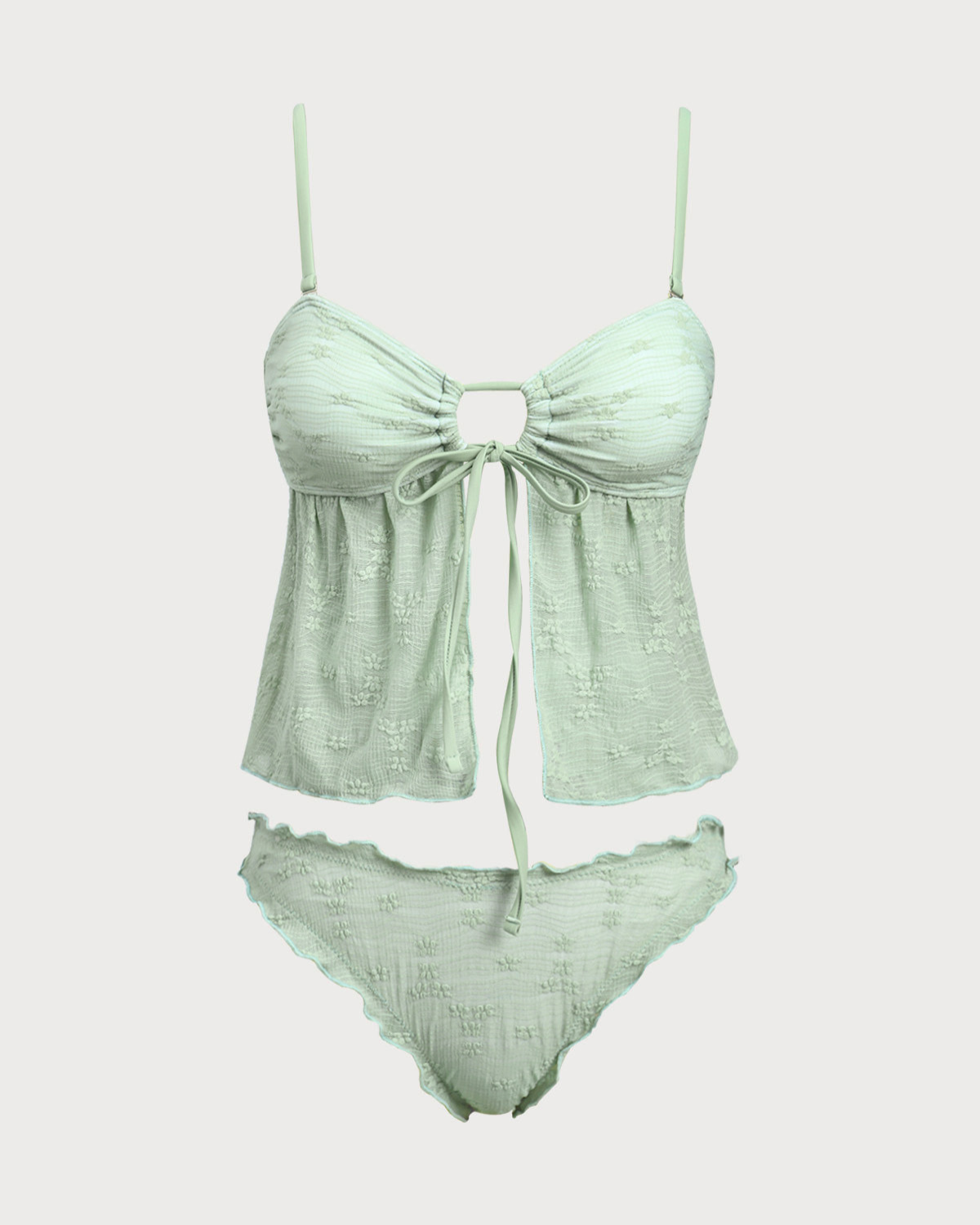 Belltoile™ Yeşil Örme Kesikli Önden Bağlamalı Tankini Mayo