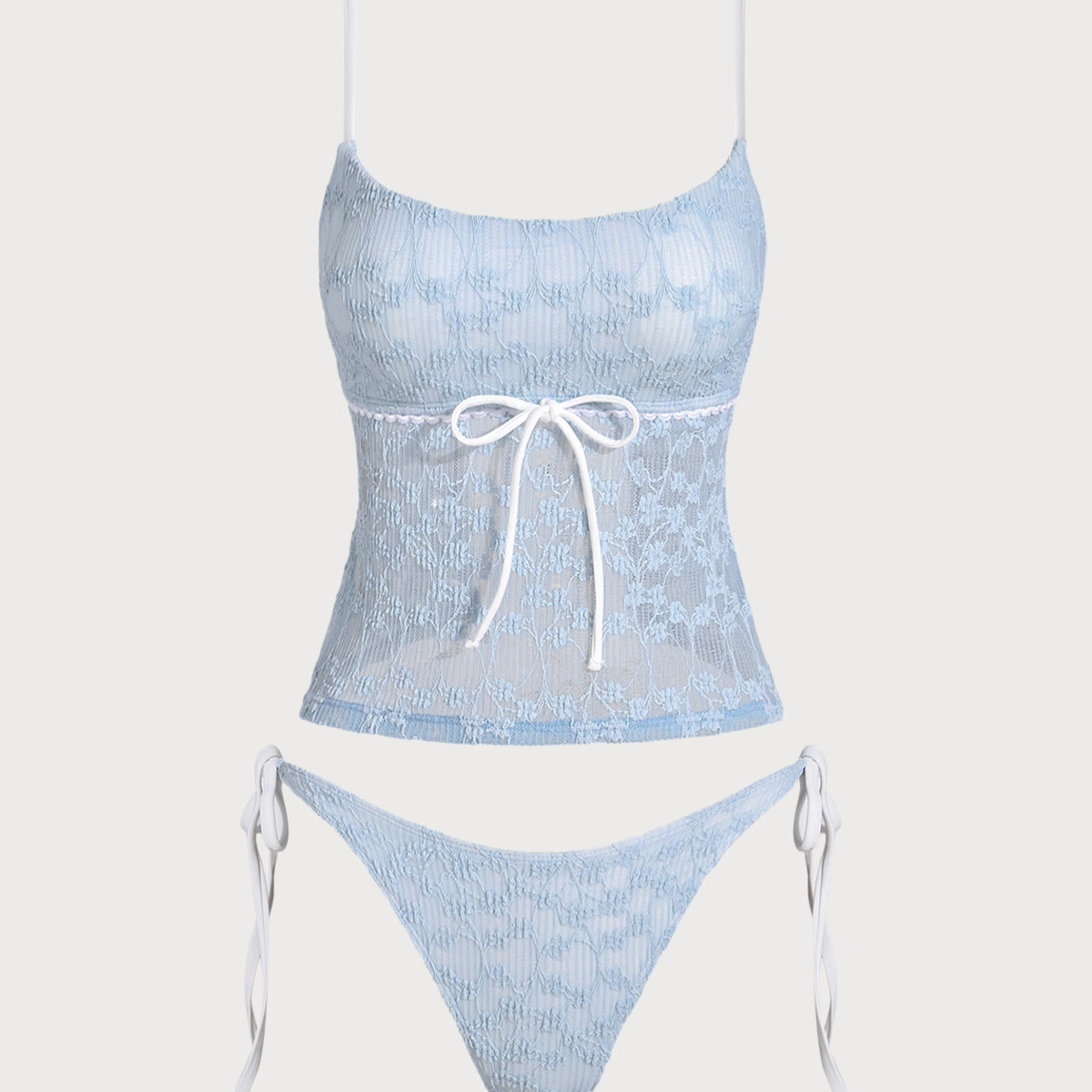 Belltoile™ Mavi Dantelli Kontrast Tankini Mayo