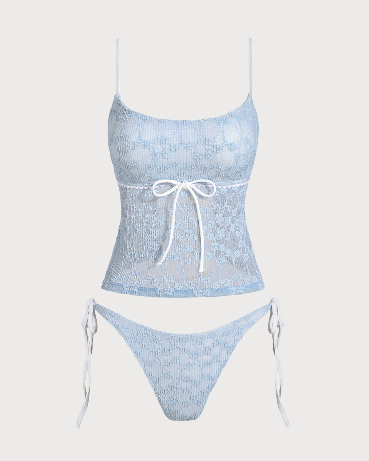 Belltoile™ Mavi Dantelli Kontrast Tankini Mayo