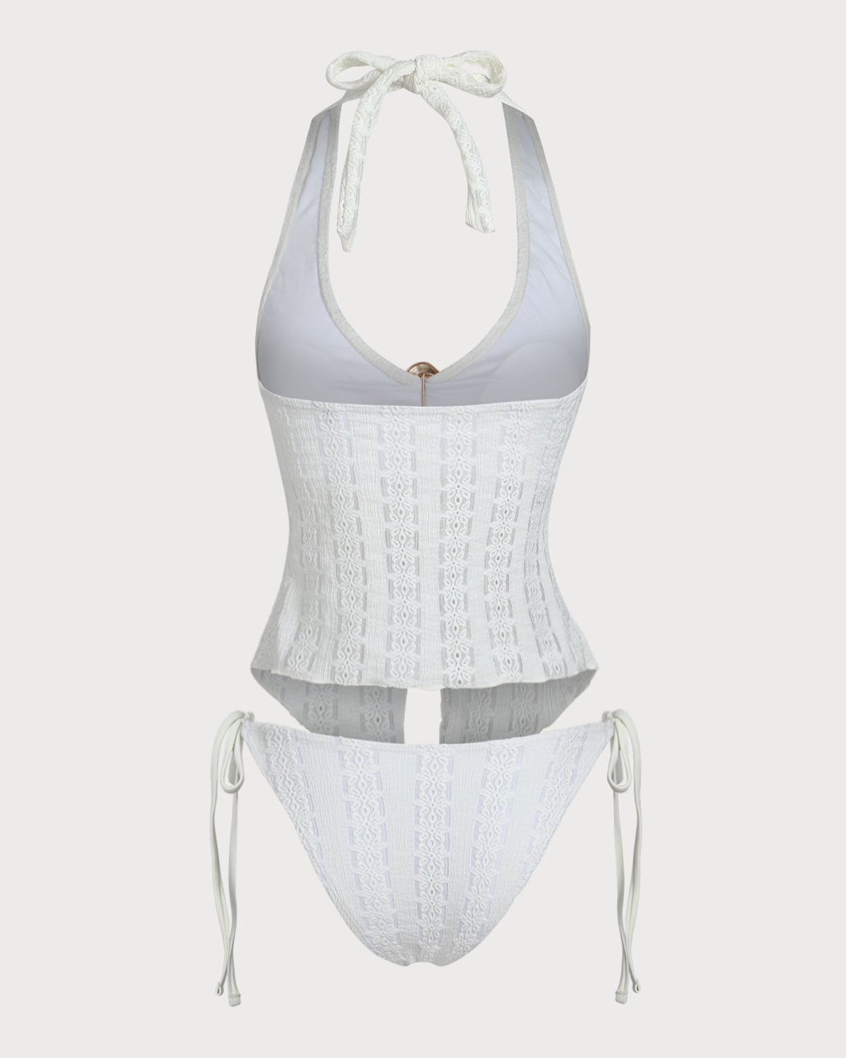 Belltoile™ Beyaz Örme Düzensiz Metal Yırtmaçlı Tankini Mayo