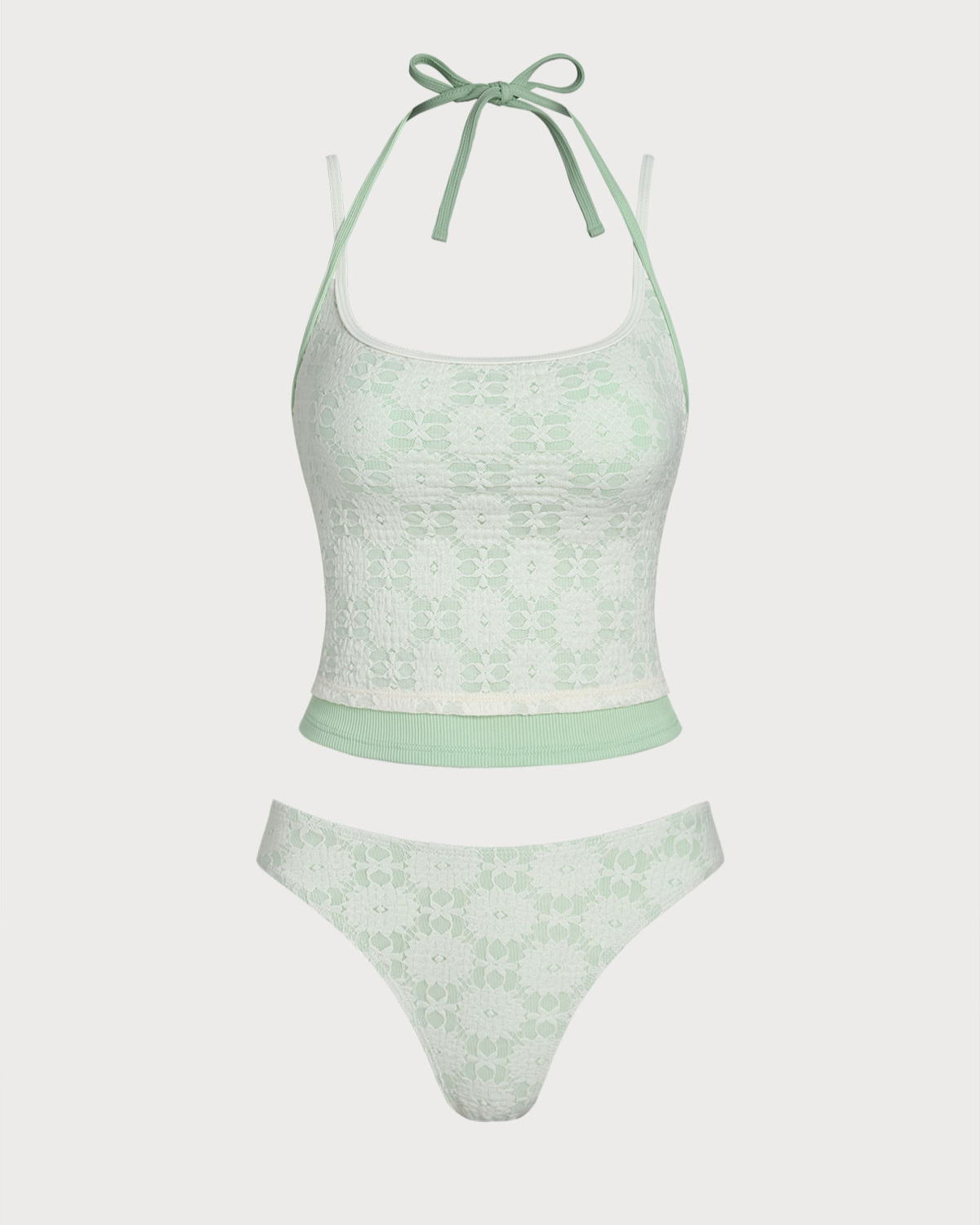 Belltoile™ Yeşil Kontrast Dantelli Tankini Mayo