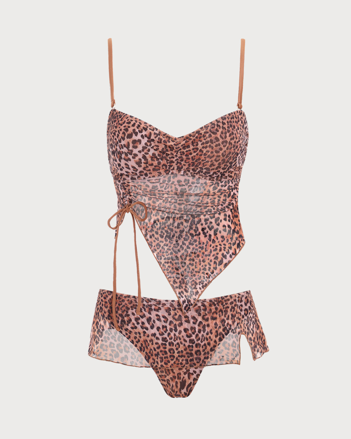Belltoile™ Kahverengi Büzgülü Leopar Desenli Tankini Mayo