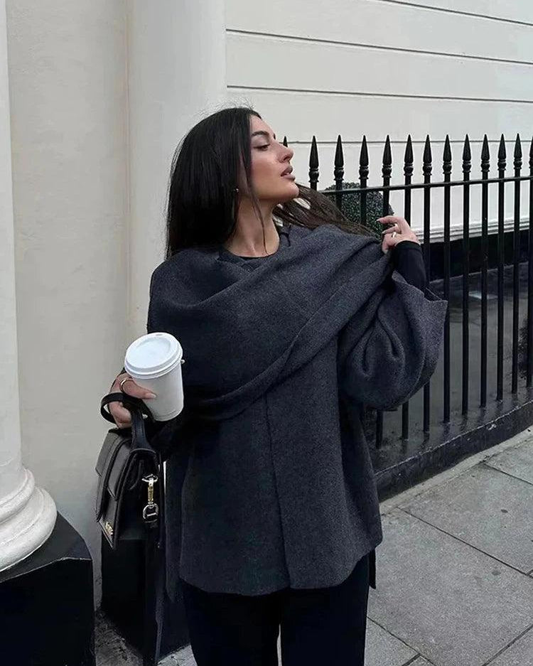 Modern Asimetrik Yün Panço