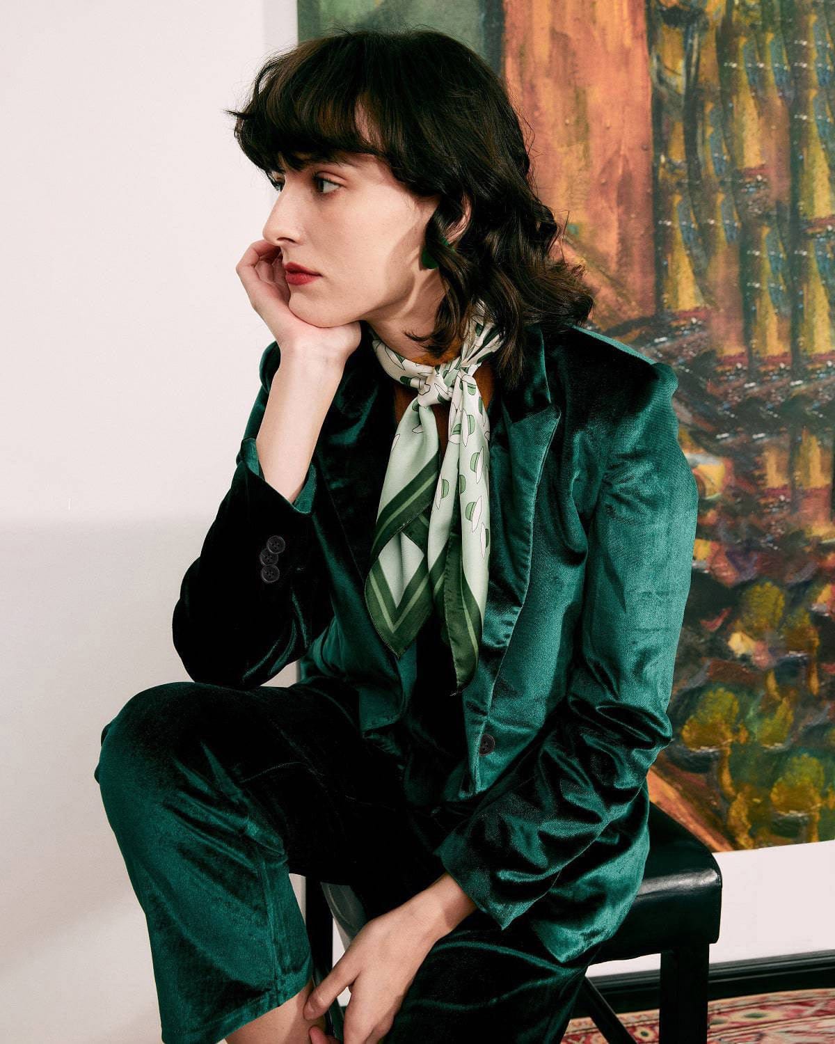 Belltoile™ Günlük Tek Düğme Yeşil Kadife Blazer
