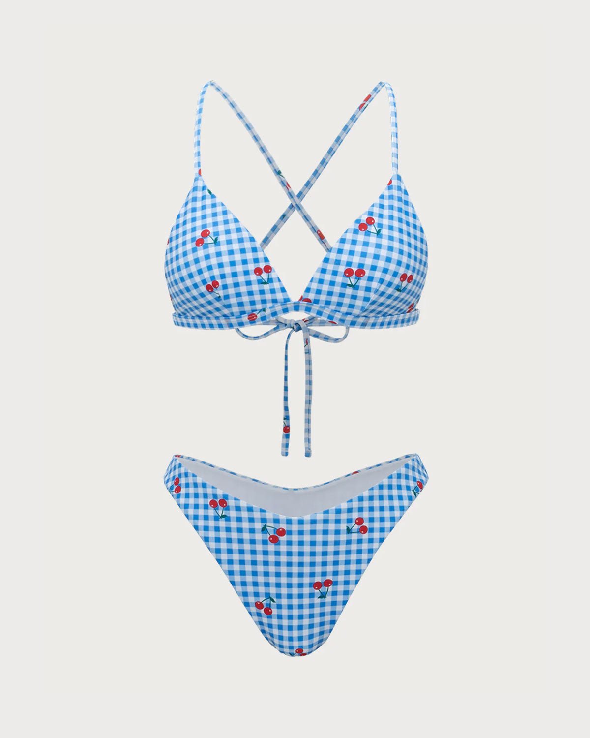 Belltoile™ Mavi Ekose Kiraz Halter Bikini Takımı