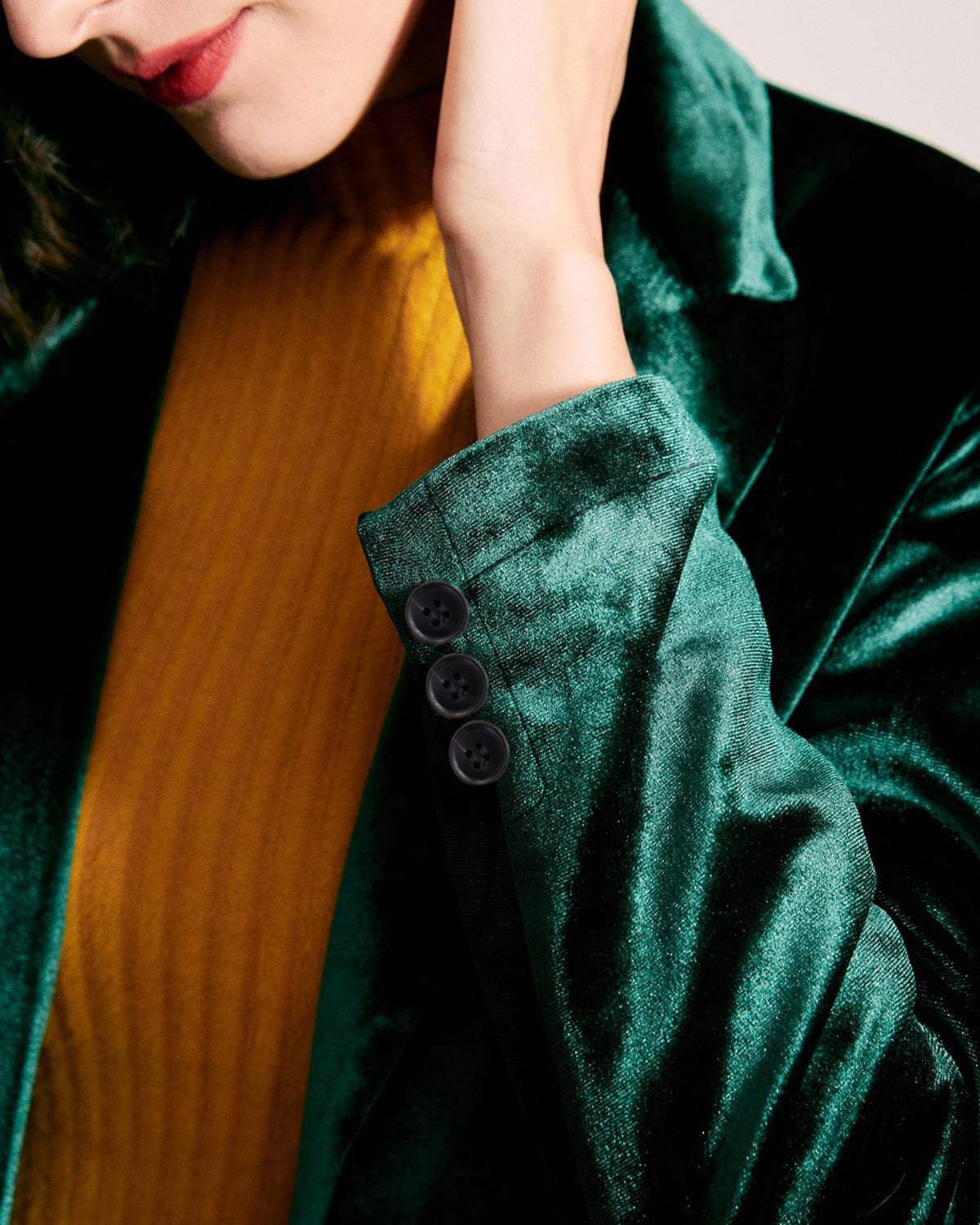 Belltoile™ Günlük Tek Düğme Yeşil Kadife Blazer
