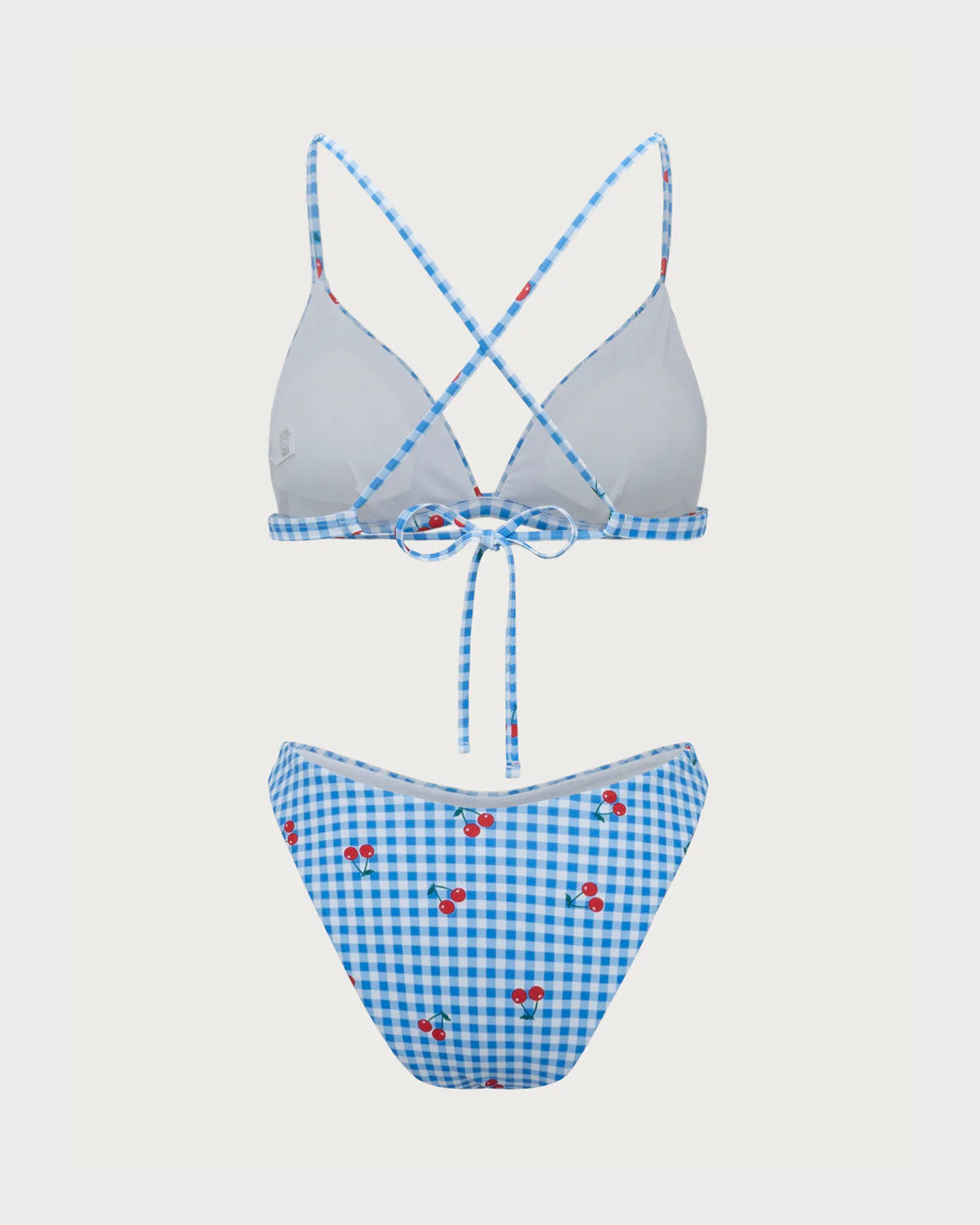 Belltoile™ Mavi Ekose Kiraz Halter Bikini Takımı