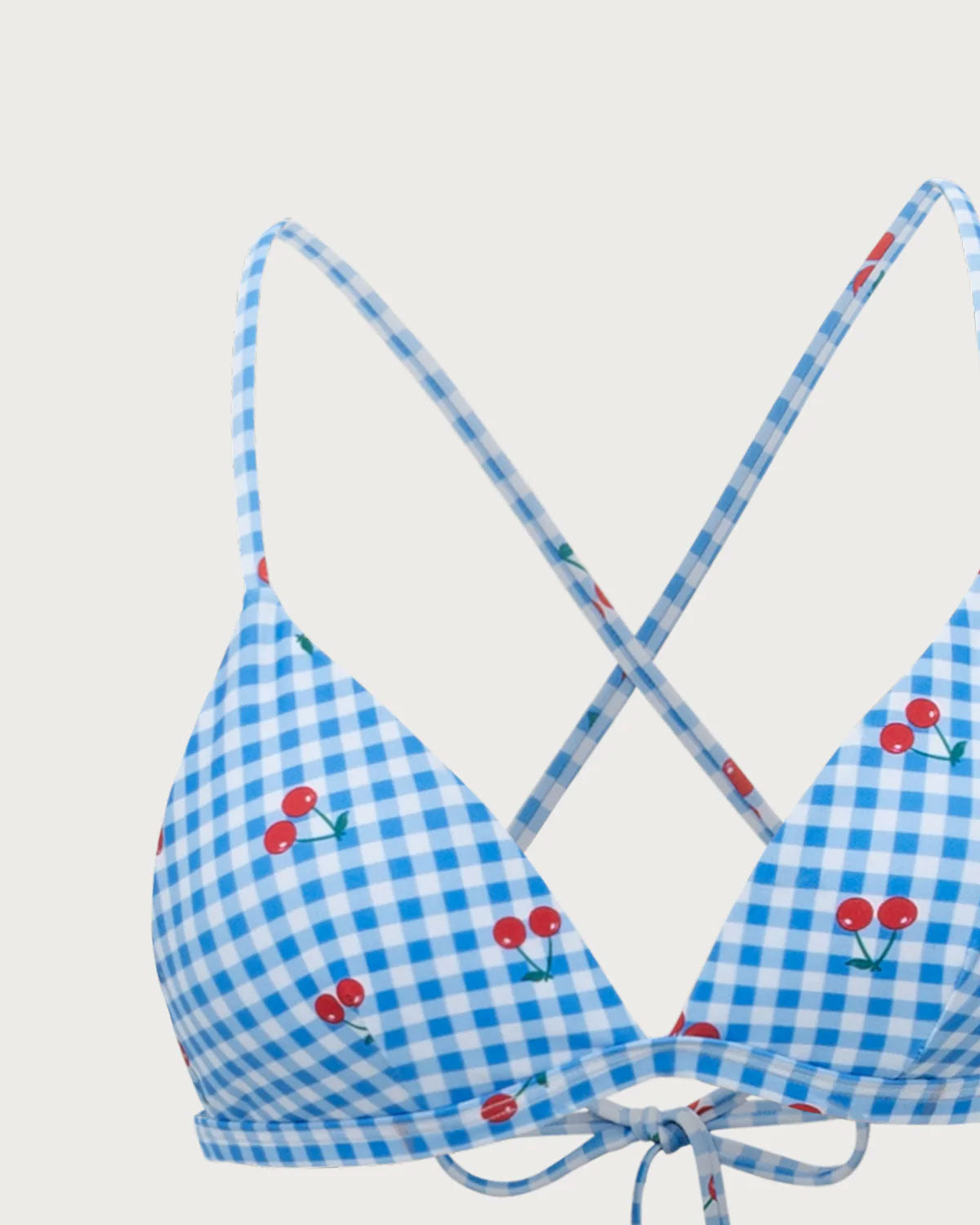 Belltoile™ Mavi Ekose Kiraz Halter Bikini Takımı
