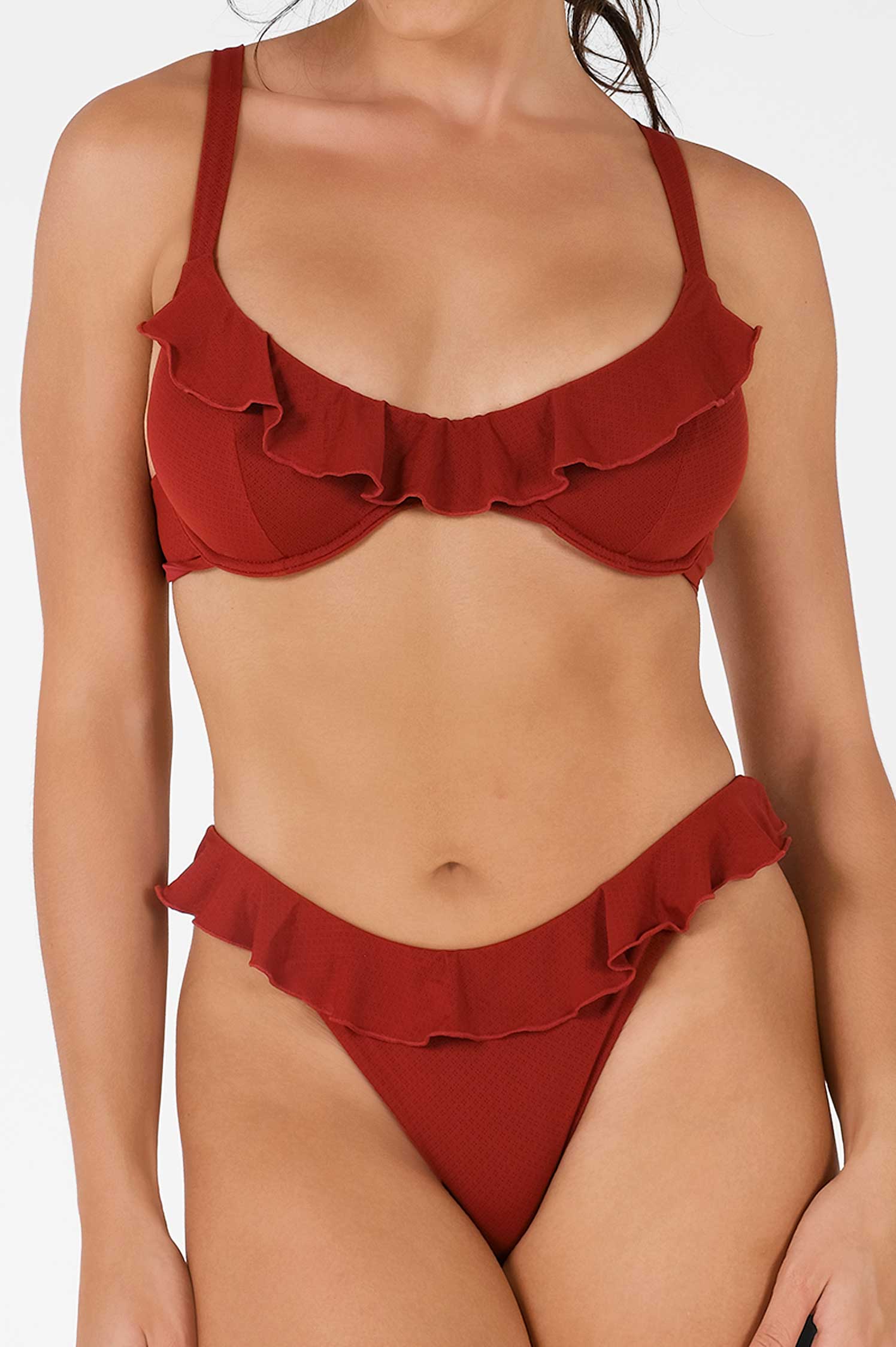 Belltoile™ Makayla Fırfırlı Cesur Alt / Kiraz Şarabı Noktalı