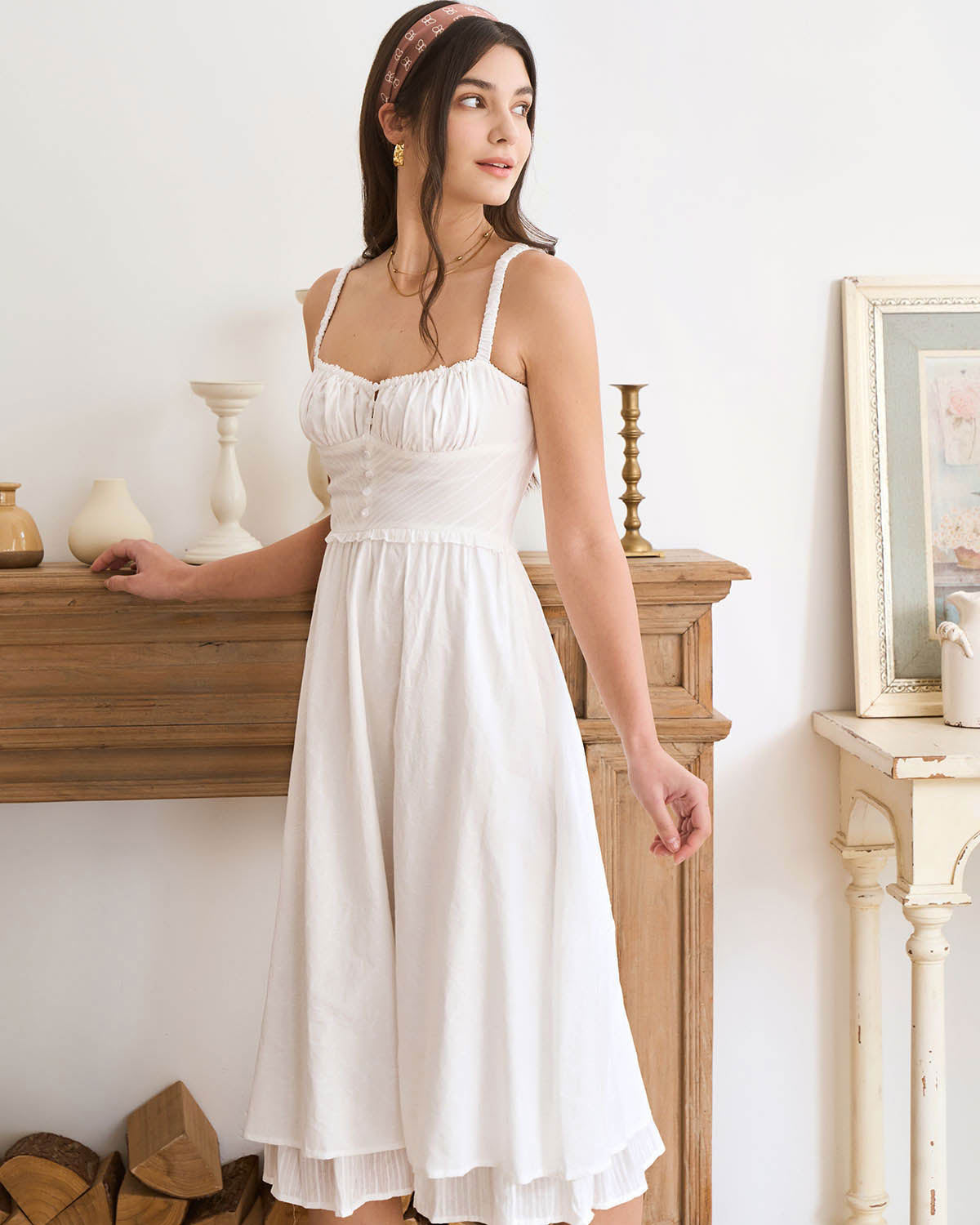 Belltoile™ Beyaz Dantelli Slip Pamuk Midi Elbise