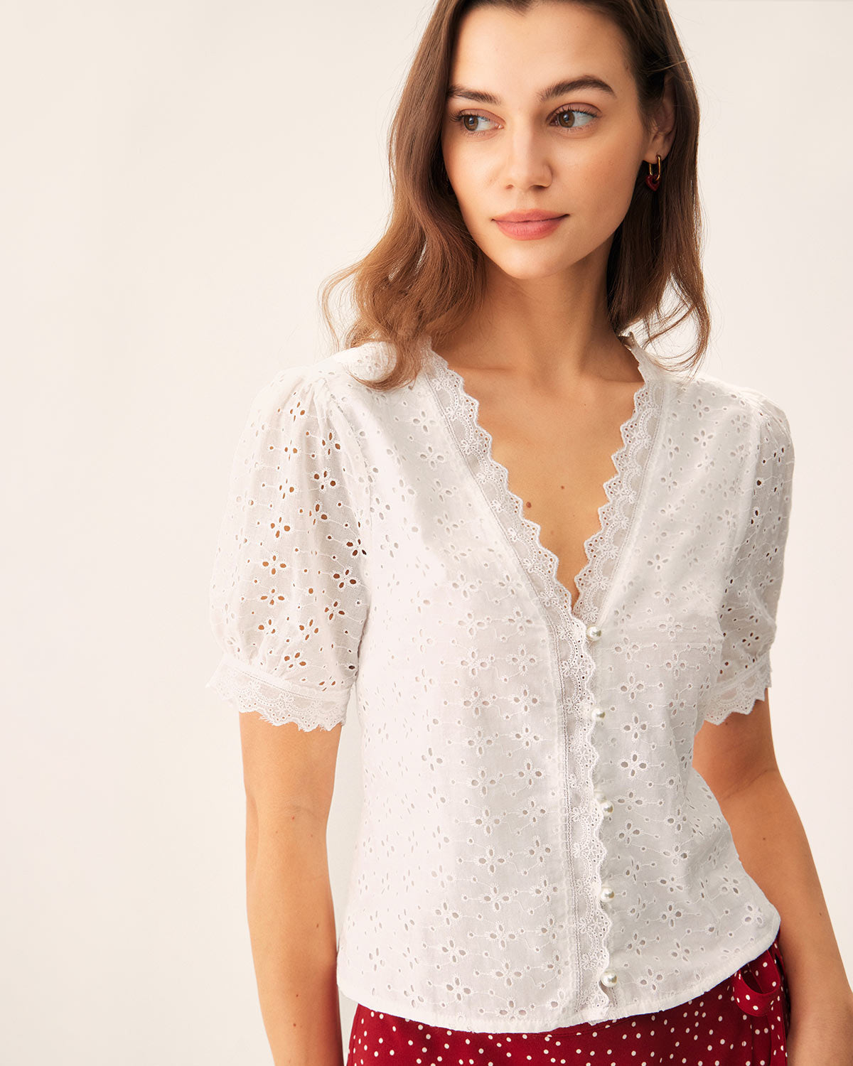 Belltoile™ Beyaz Nakışlı Kolları Kabarık Bluz