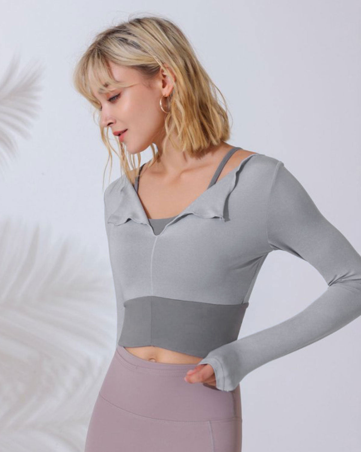 Belltoile™ Gri Yuvarlak Yaka Uzun Kollu Üst - Hafif Destek