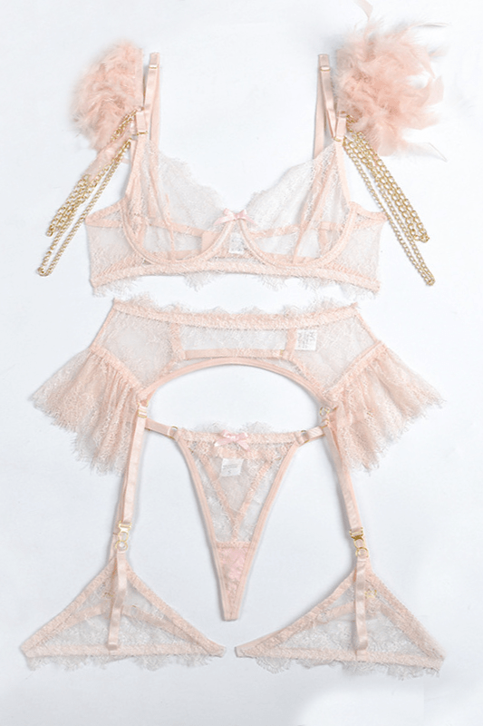 Belltoile™ PRIVATE PINK Dantel Dört Parça İç Giyim - Pembe