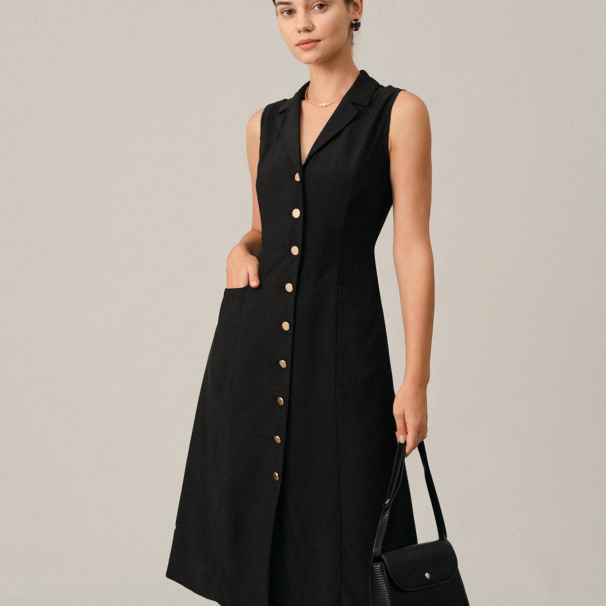 Belltoile Siyah V Yaka Tunik Midi Elbise