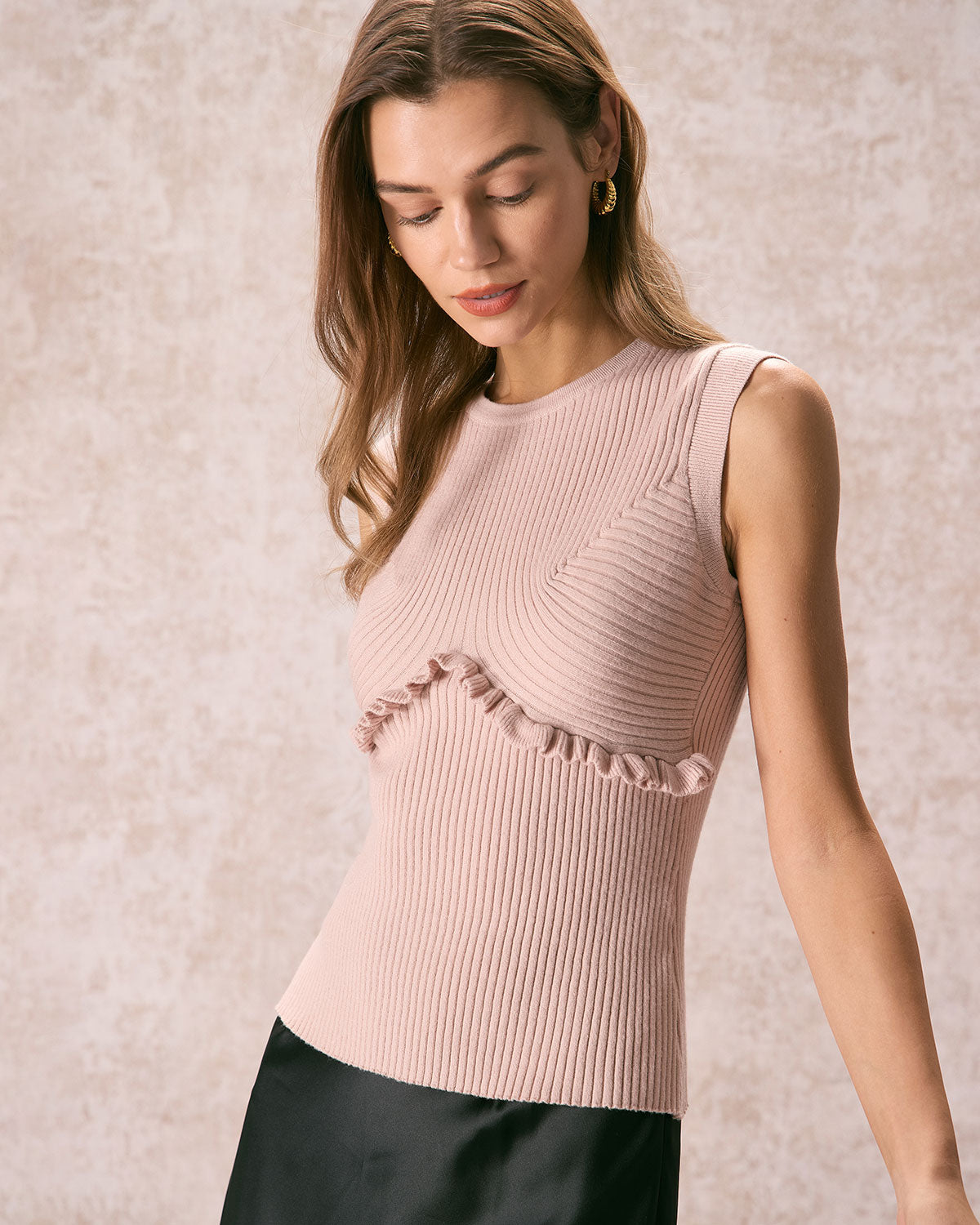 Belltoile™ The Apricot Bisiklet Yaka Fırfırlı Örgü Atlet