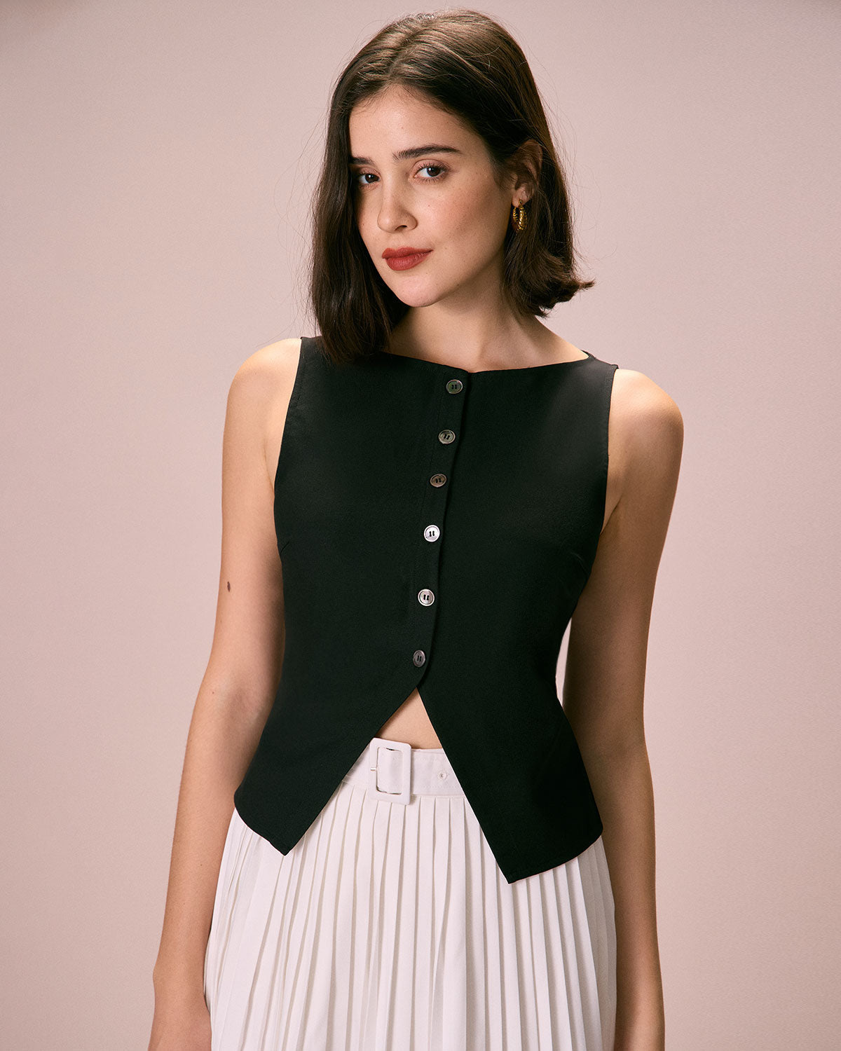 Belltoile™ Siyah Kayık Yaka Düğmeli Atlet