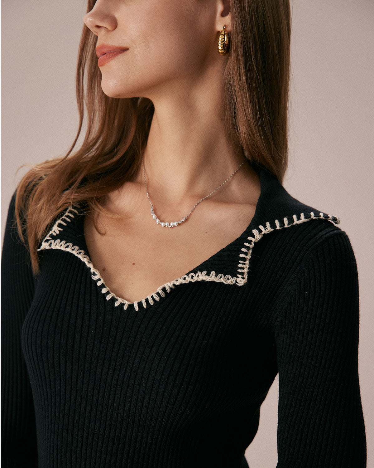 Belltoile™ Siyah Kontrast Dikişli Triko Mini Elbise