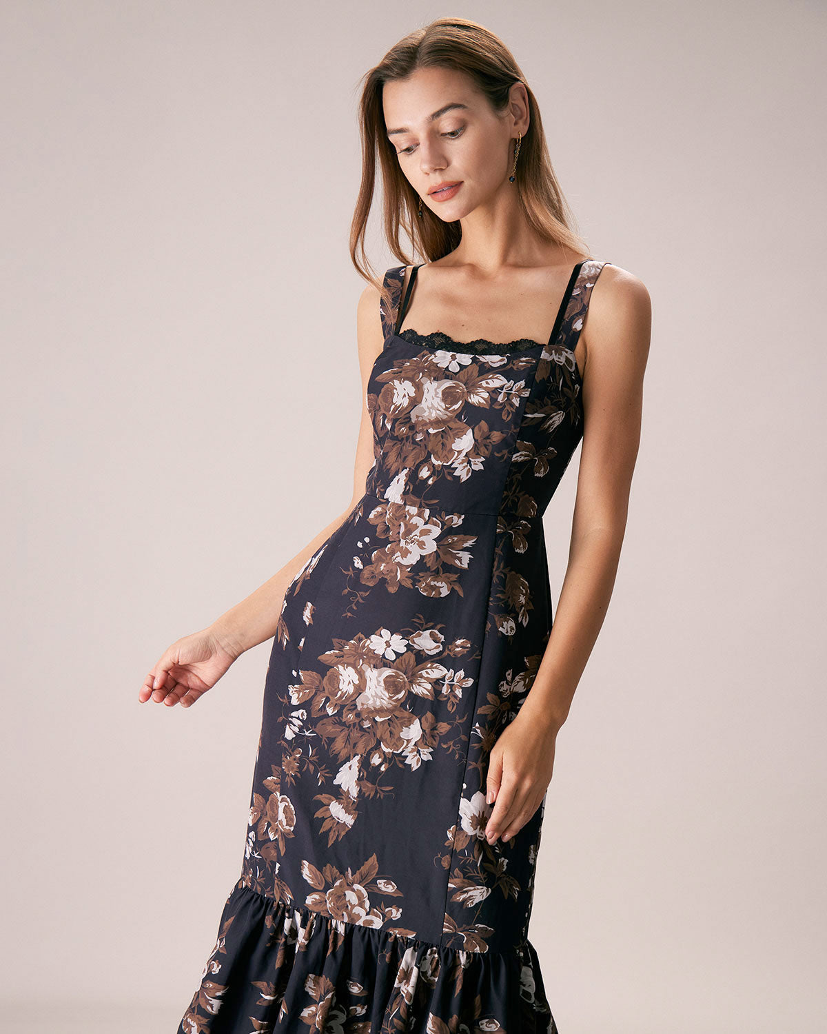 Belltoile™ Siyah Dantelli Çiçekli Deniz Kızı Maxi Elbise