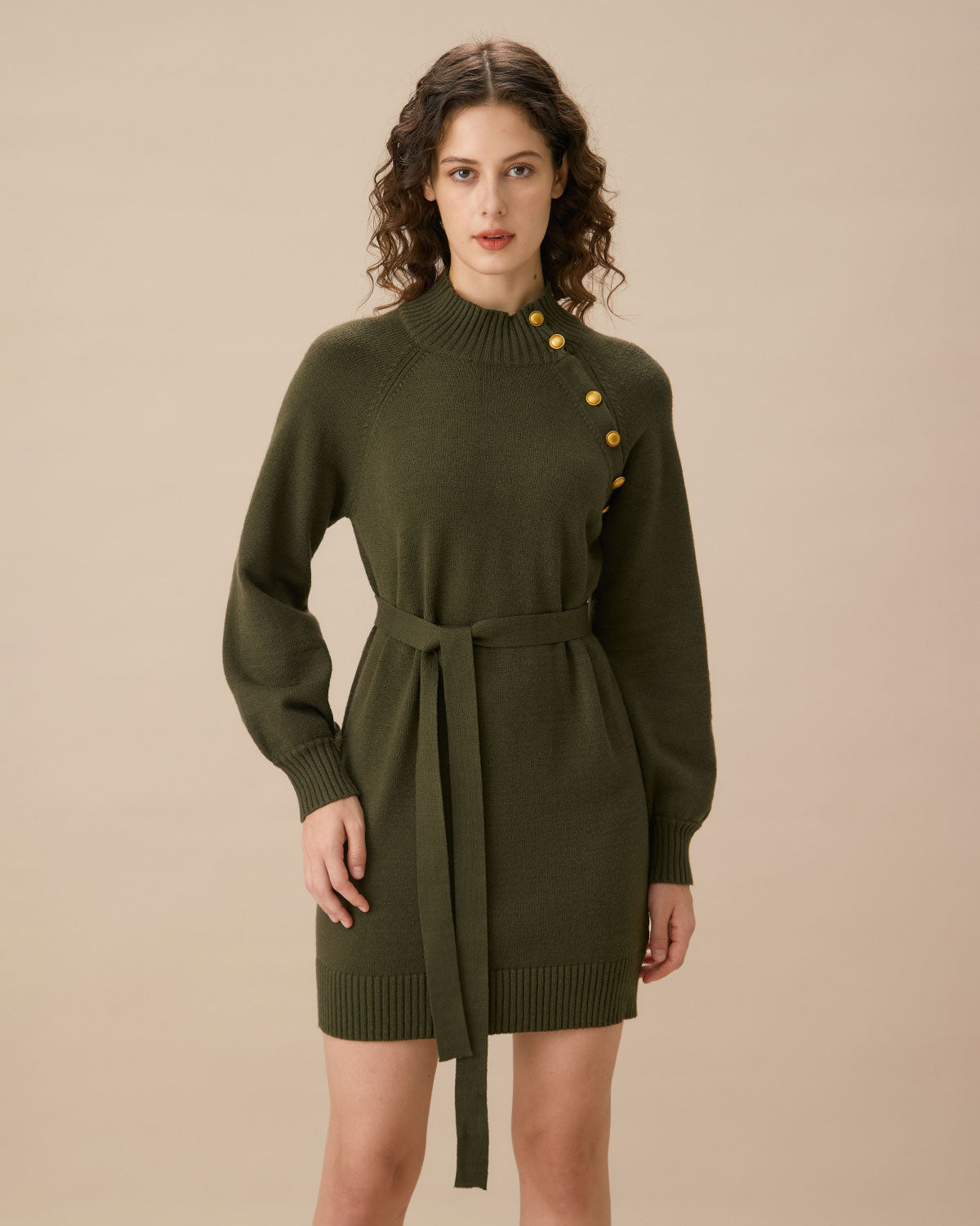 Belltoile™ Yeşil Fener Kol Kazak Mini Elbise