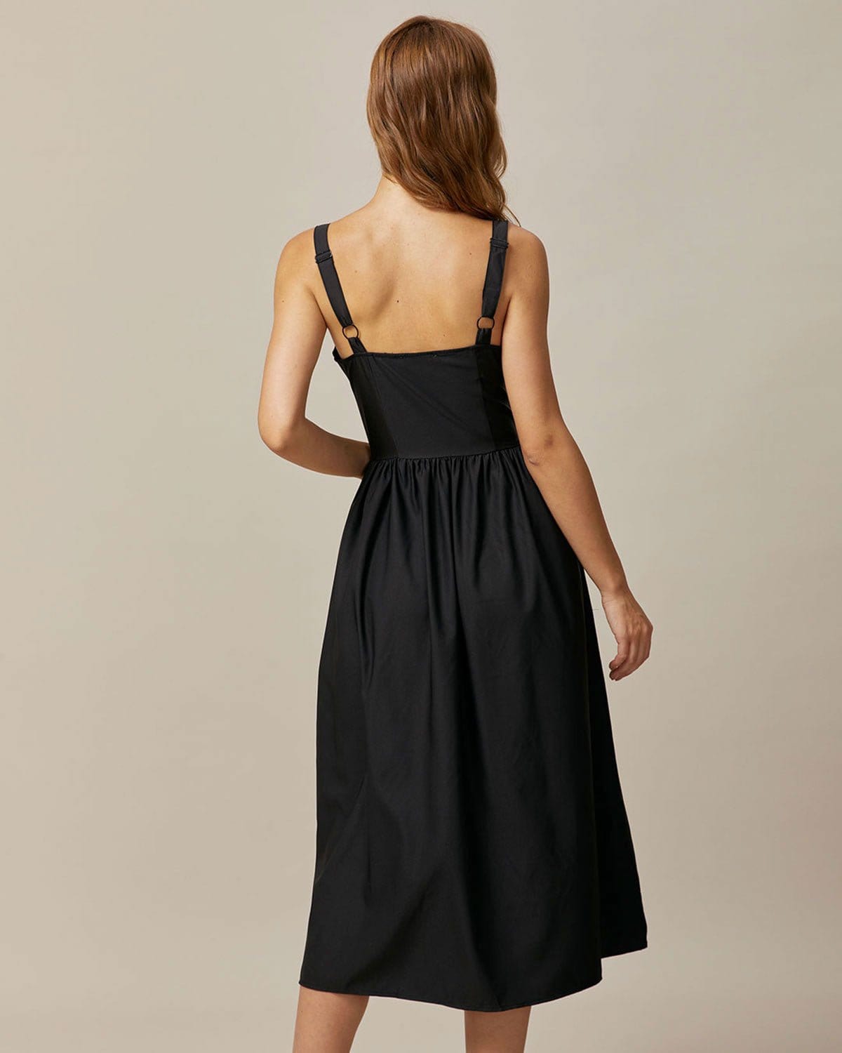 Belltoile Siyah Kare Yaka Dantelli Cami Midi Elbise