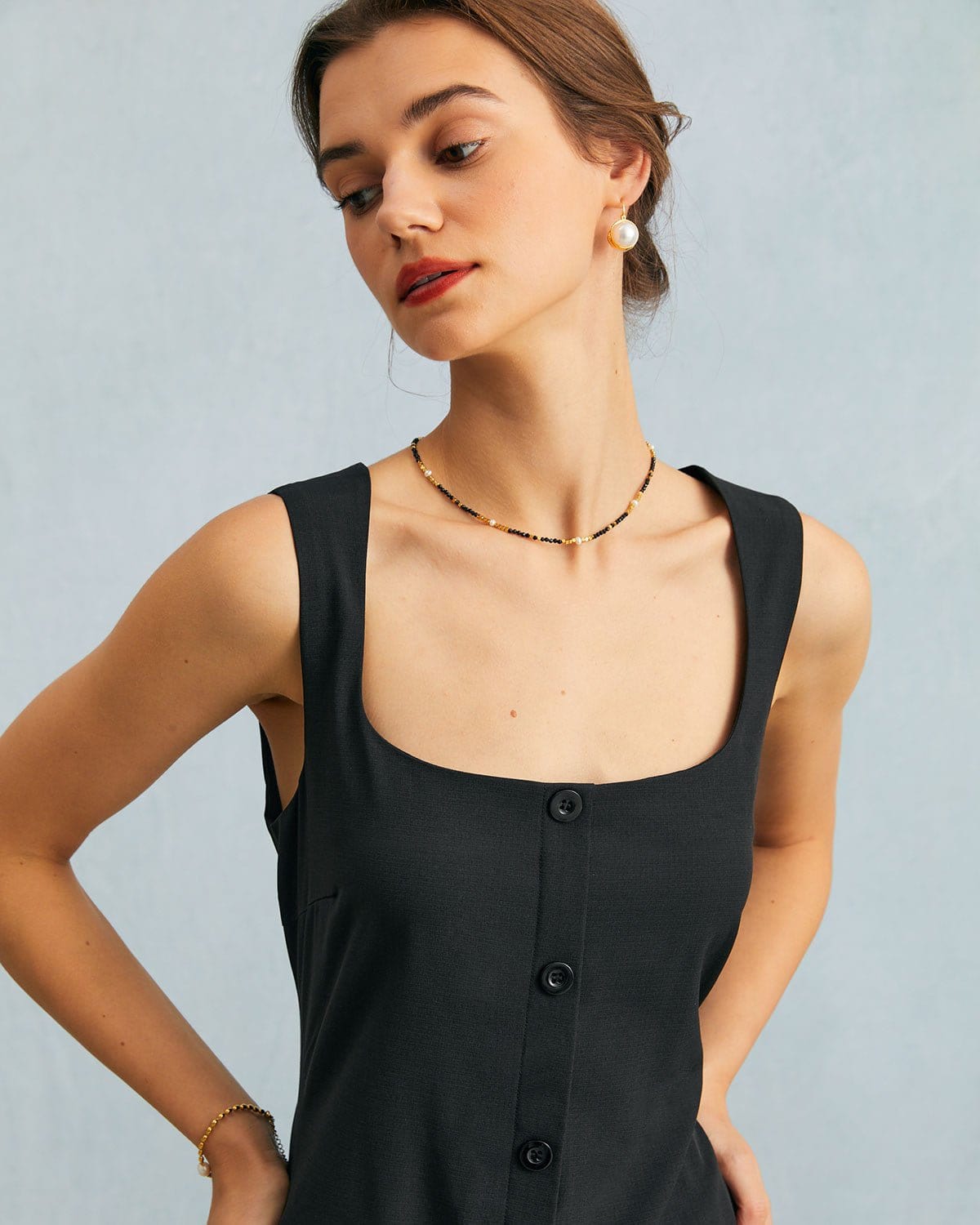 Belltoile™ Siyah U Yaka Sırtı Bağlamalı Kolsuz Maxi Elbise