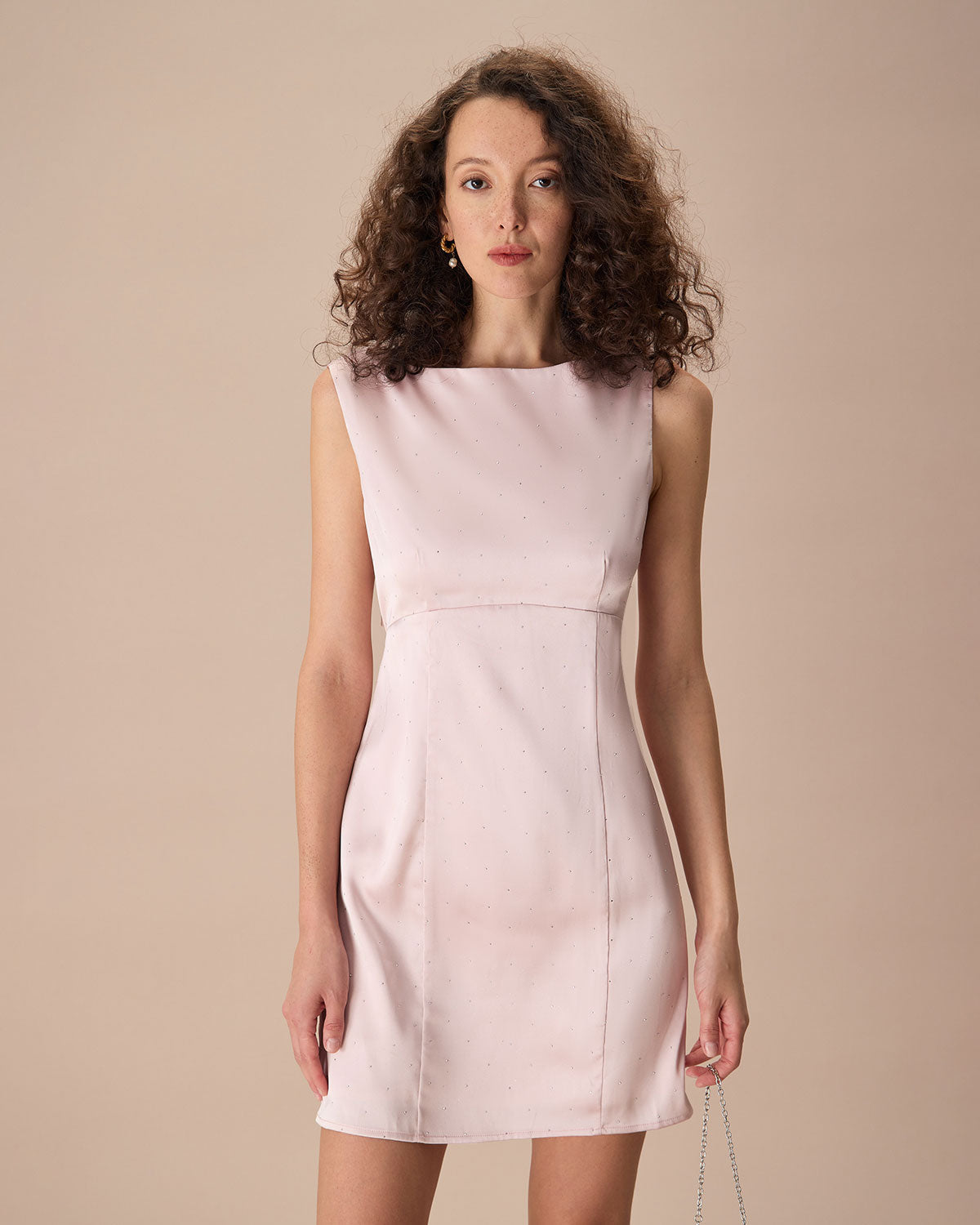 Belltoile™ Pembe Kayık Yaka Fiyonklu Saten Mini Elbise