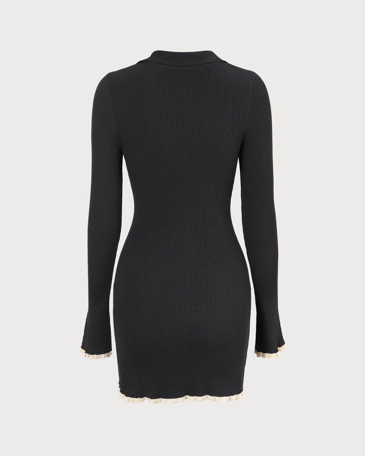 Belltoile™ Siyah V Yaka Kontrast Detaylı Triko Mini Elbise