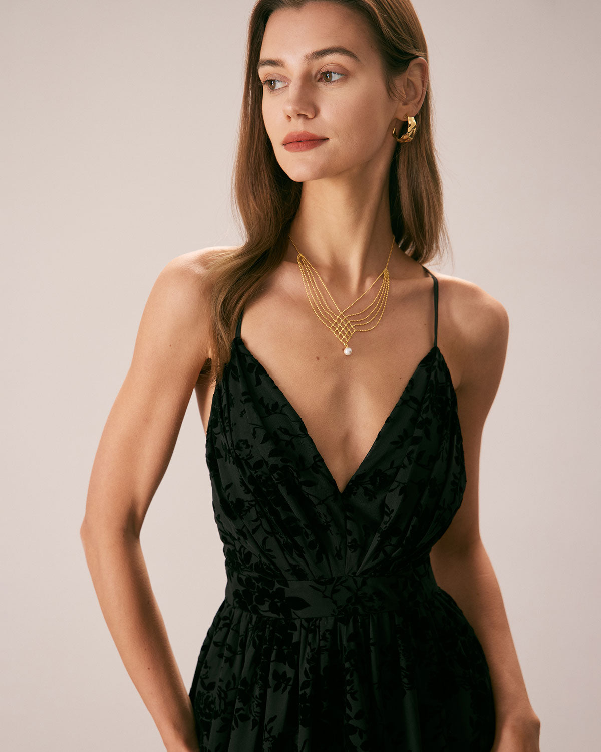 Belltoile™ Siyah Çiçek Floklu File Yırtmaçlı Maxi Elbise