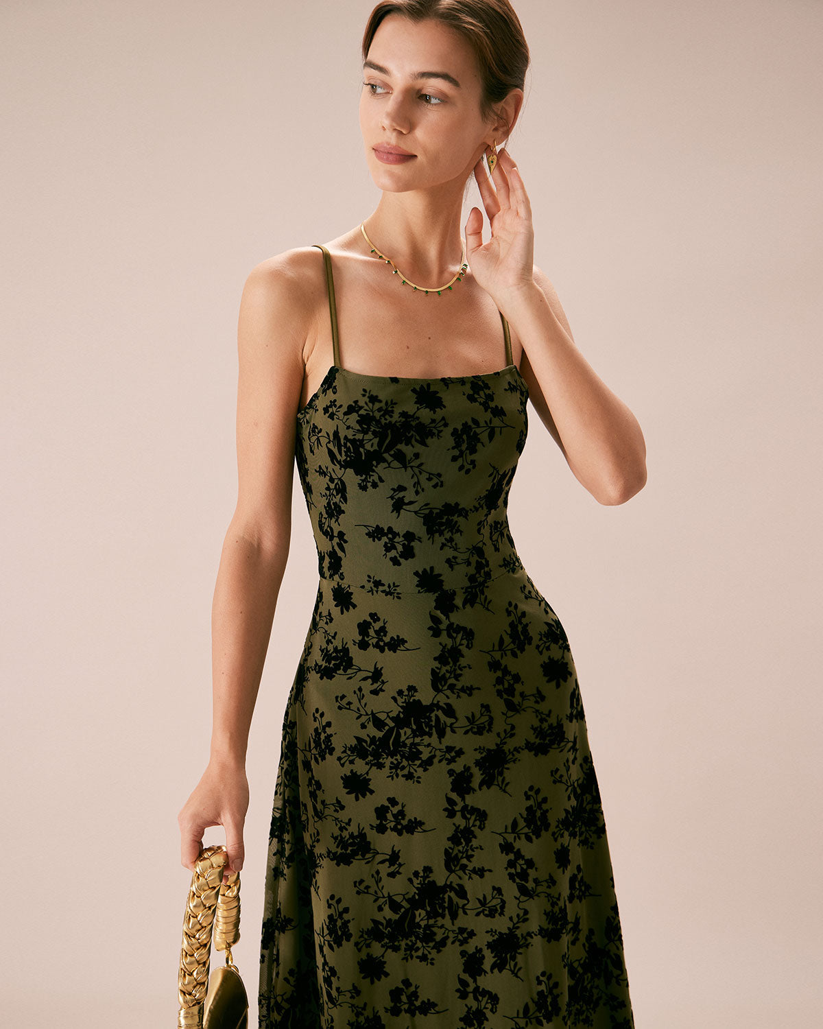 Belltoile Yeşil Çiçekli Burnout A-Line Slip Midi Elbise
