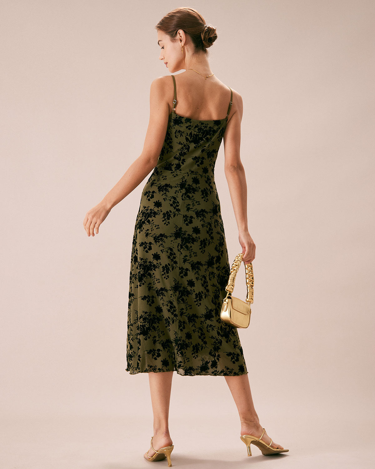 Belltoile Yeşil Çiçekli Burnout A-Line Slip Midi Elbise