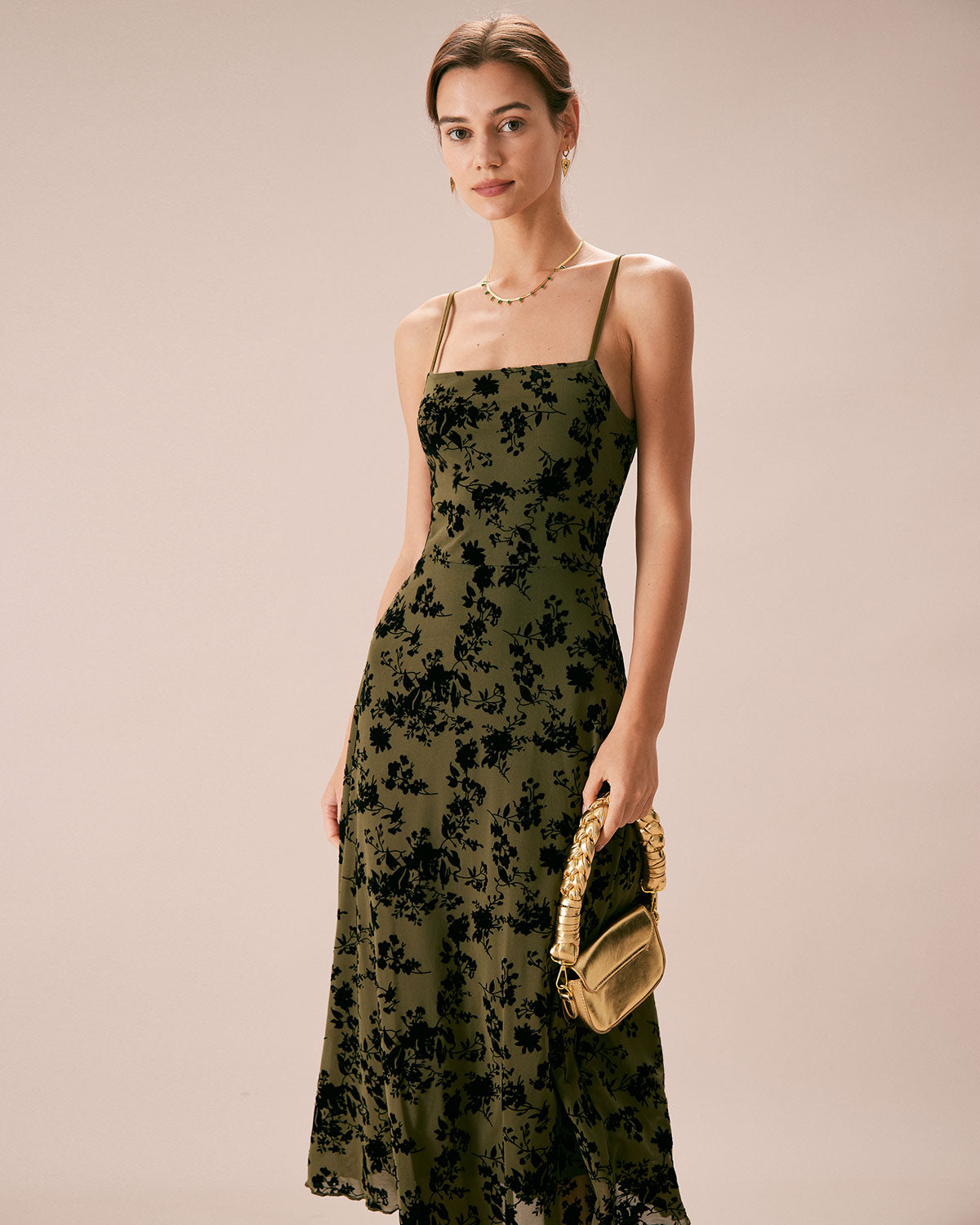 Belltoile Yeşil Çiçekli Burnout A-Line Slip Midi Elbise