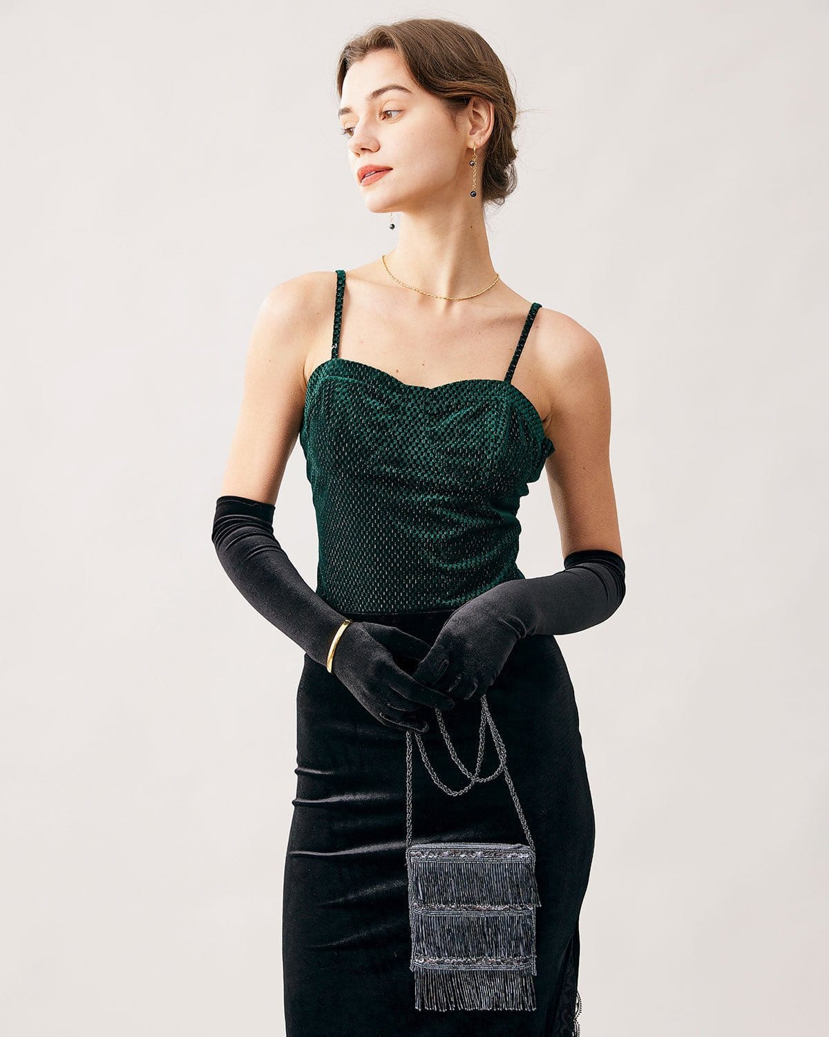 Belltoile™ Yeşil Kalp Yaka Kadife Crop Cami Üst