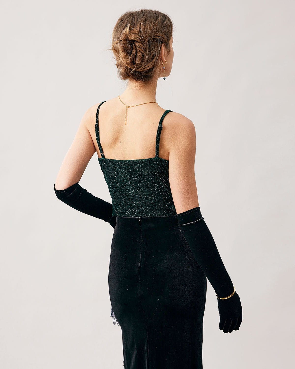 Belltoile™ Yeşil Kalp Yaka Kadife Crop Cami Üst