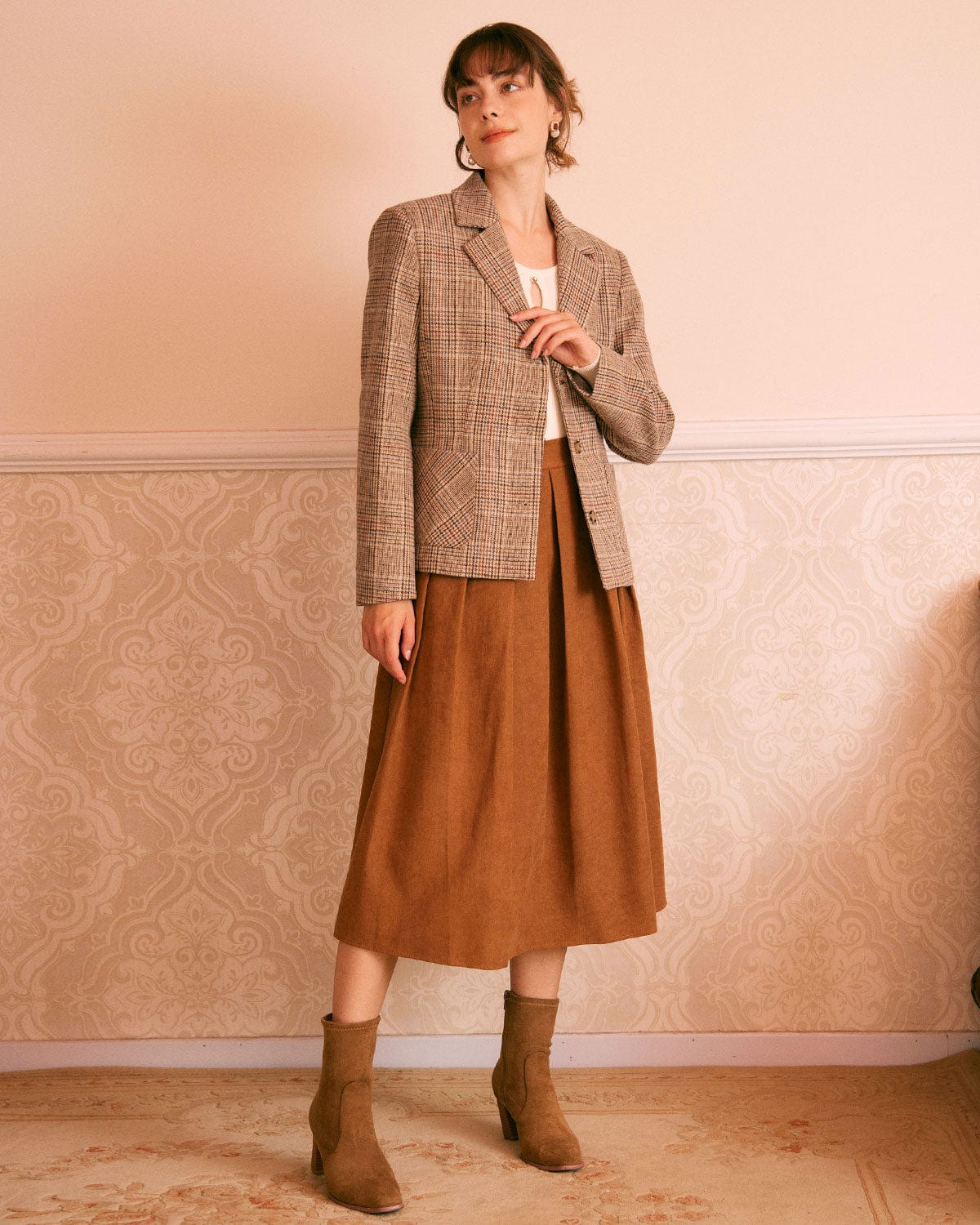 Belltoile™ Haki Yaka Ekose Tek Sıra Düğmeli Blazer