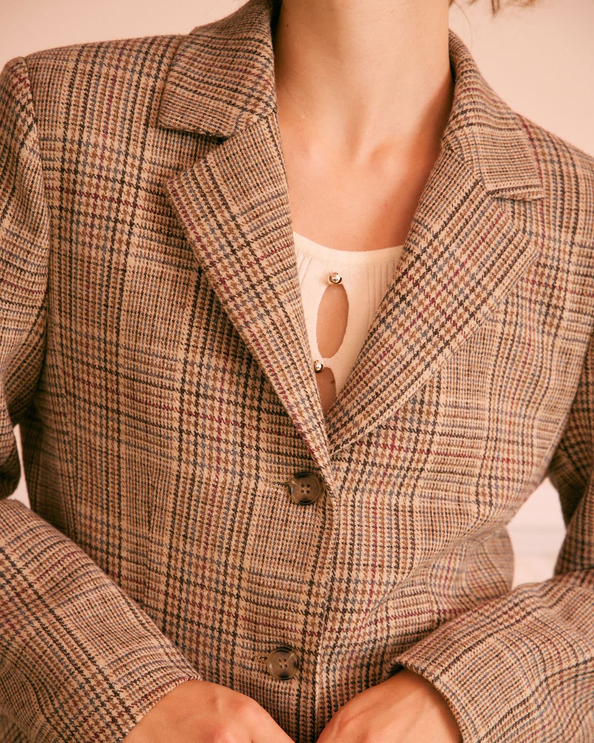 Belltoile™ Haki Yaka Ekose Tek Sıra Düğmeli Blazer