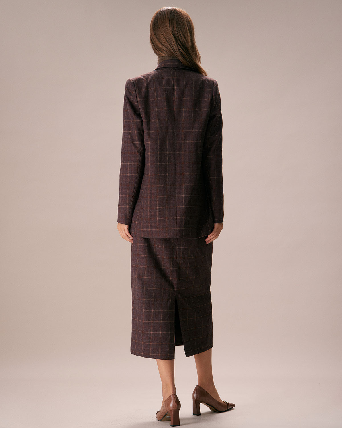 Belltoile™ Kahve Yaka Kruvaze Ekose Blazer