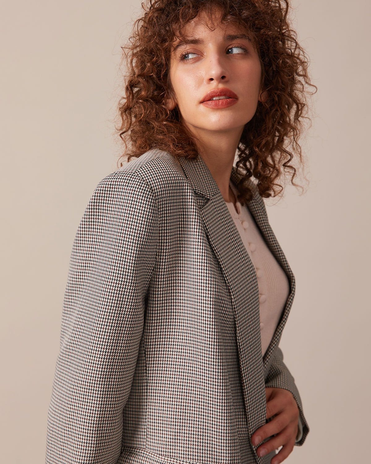 Belltoile™ Kahve Yaka Kazayağı Düğmeli Blazer